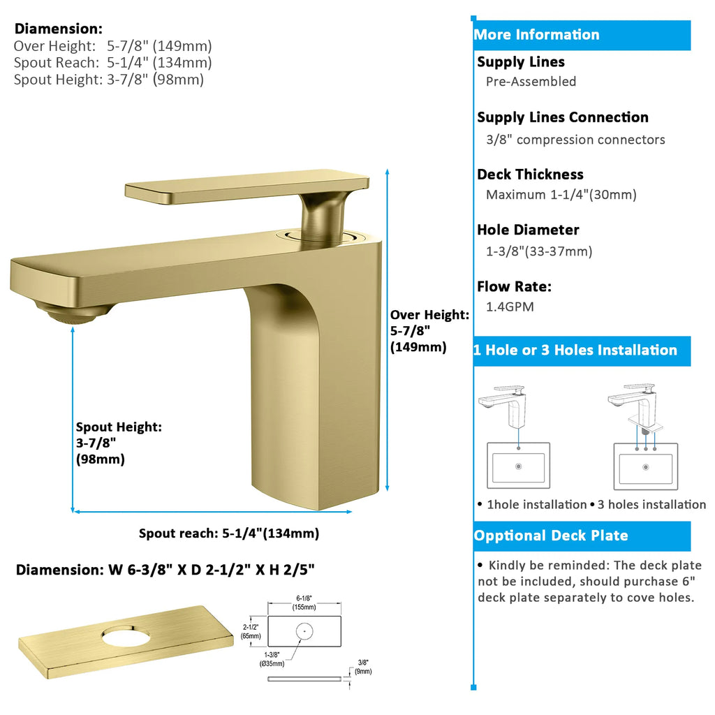 Rihine Bathroom Vanity Basin Faucet – Solid Brass, 1.8 GPM, 35mm Ceramic Cartridge-AB000001