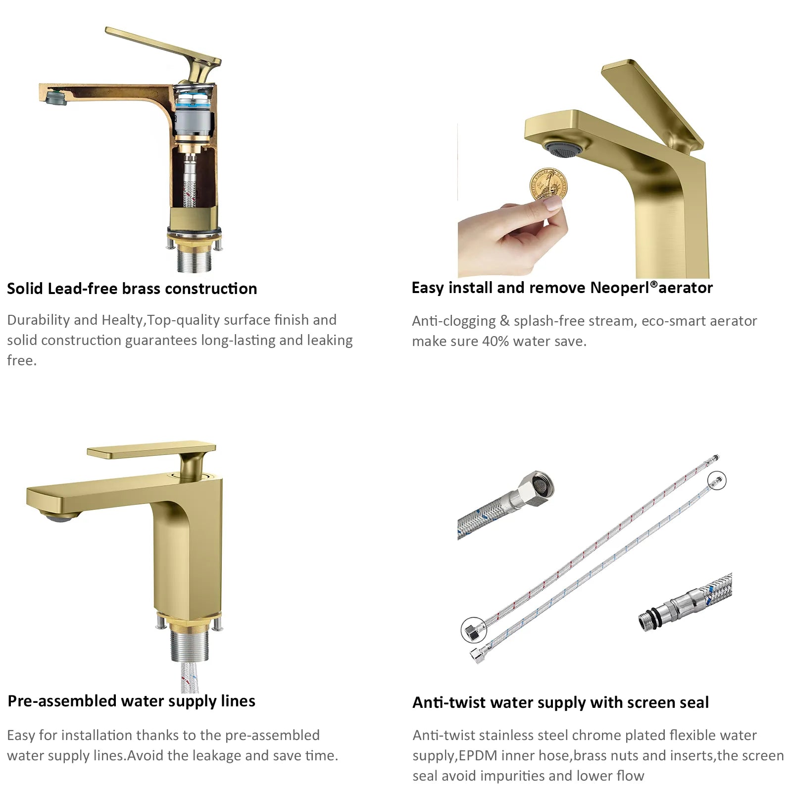 Rihine Bathroom Vanity Basin Faucet – Solid Brass, 1.8 GPM, 35mm Ceramic Cartridge-AB000001