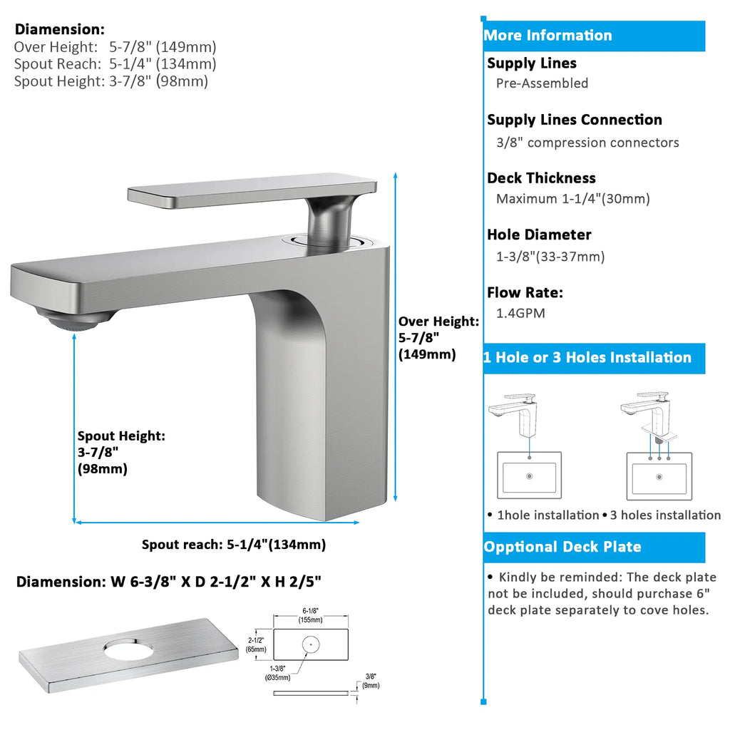 Rihine Bathroom Vanity Basin Faucet – Solid Brass, 1.8 GPM, 35mm Ceramic Cartridge-AB000001