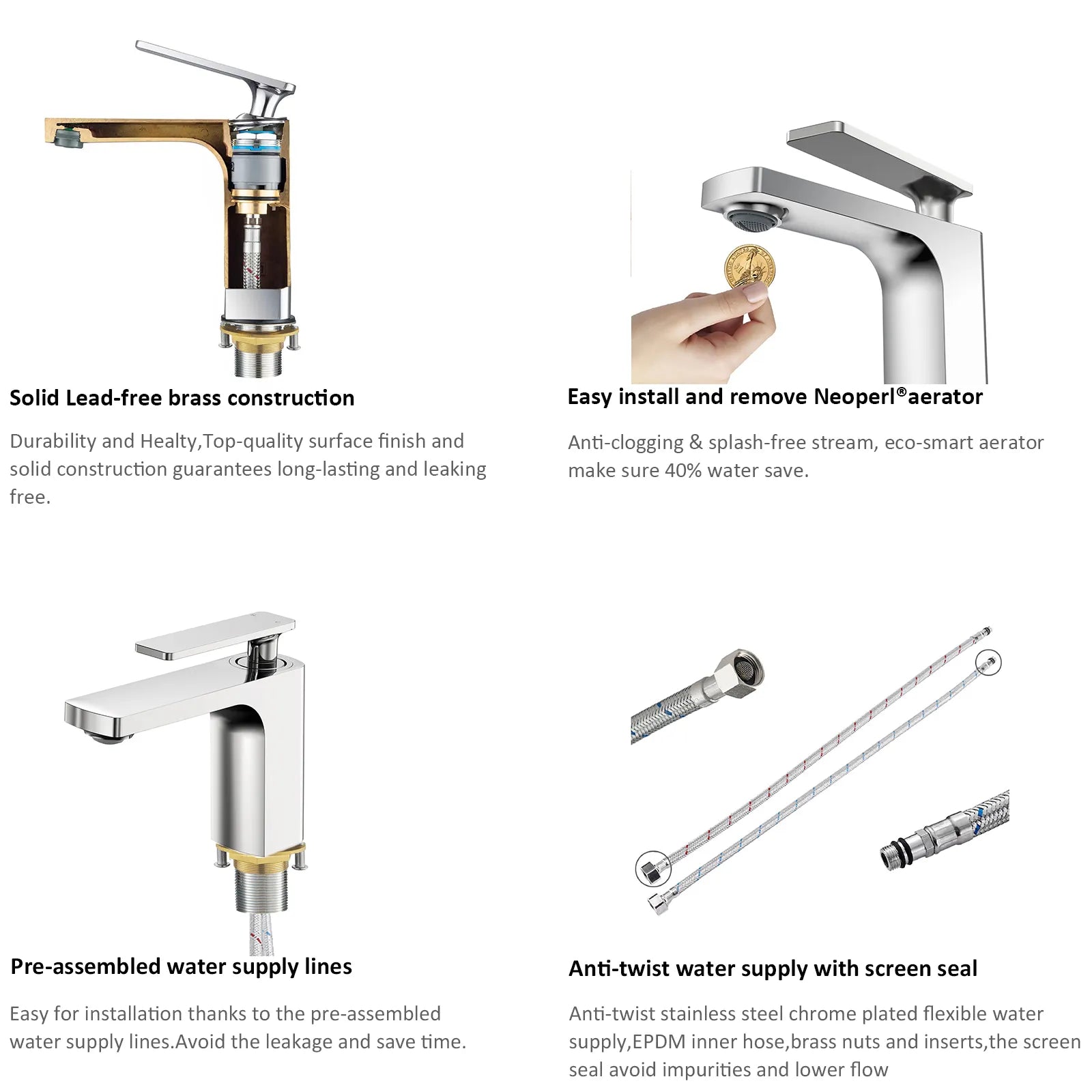 Rihine Bathroom Vanity Basin Faucet – Solid Brass, 1.8 GPM, 35mm Ceramic Cartridge-AB000001