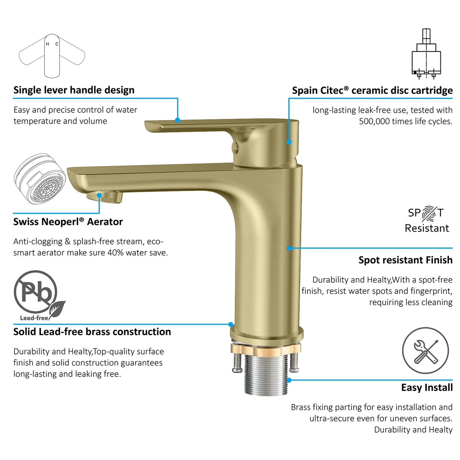 Nile Single Handle Lead-Free Brass Basin Faucet-AB000003