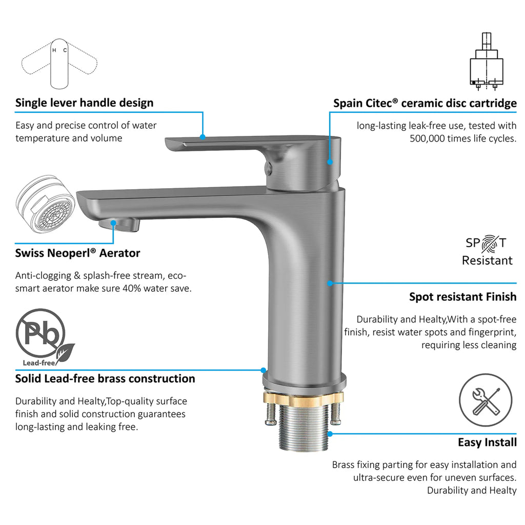 Nile Single Handle Lead-Free Brass Basin Faucet-AB000003