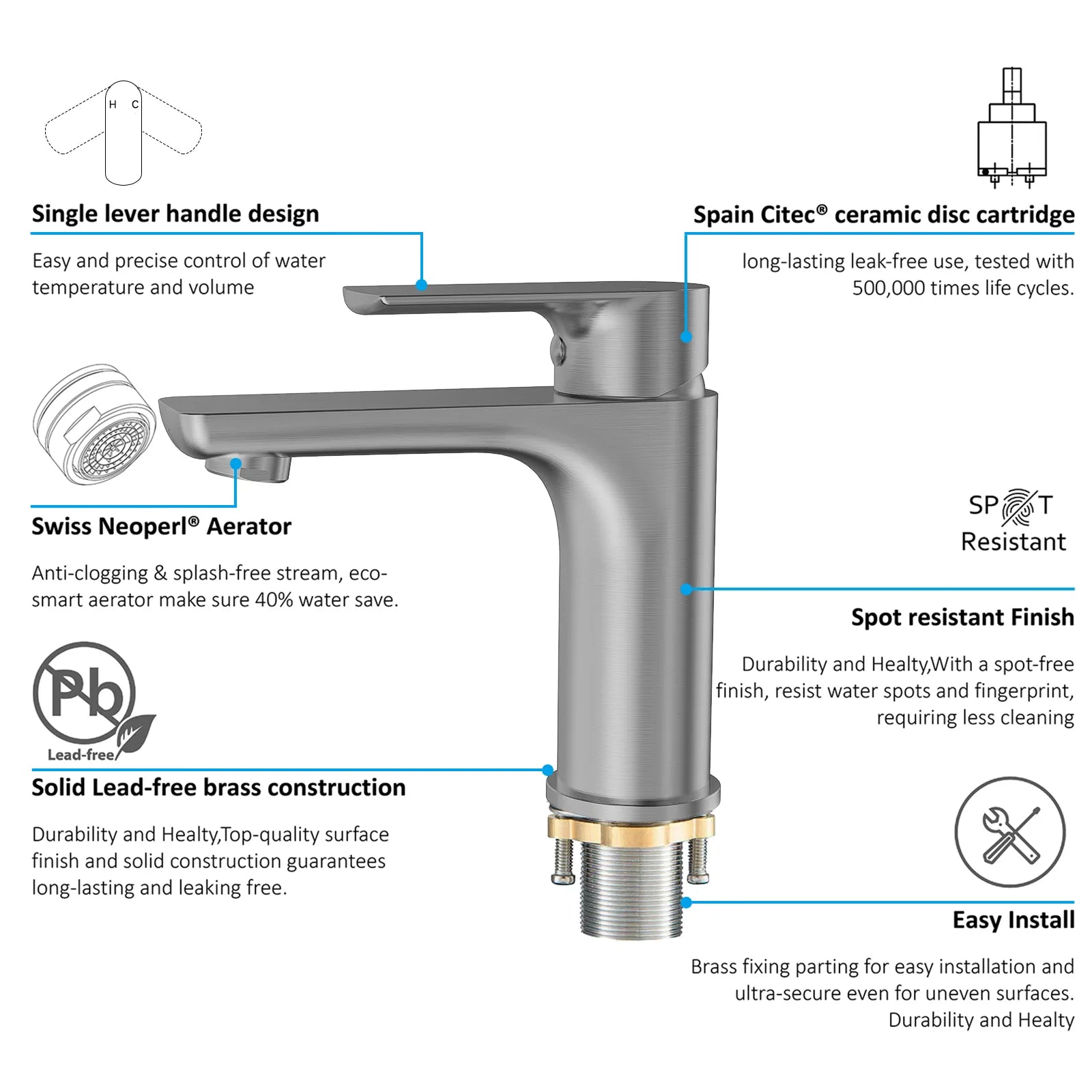 Nile Single Handle Lead-Free Brass Basin Faucet-AB000003
