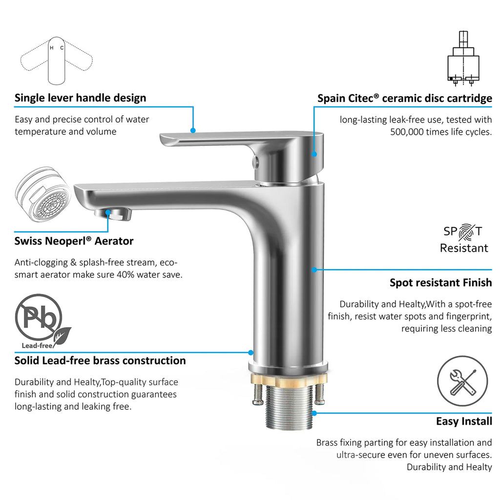 Nile Single Handle Lead-Free Brass Basin Faucet-AB000003