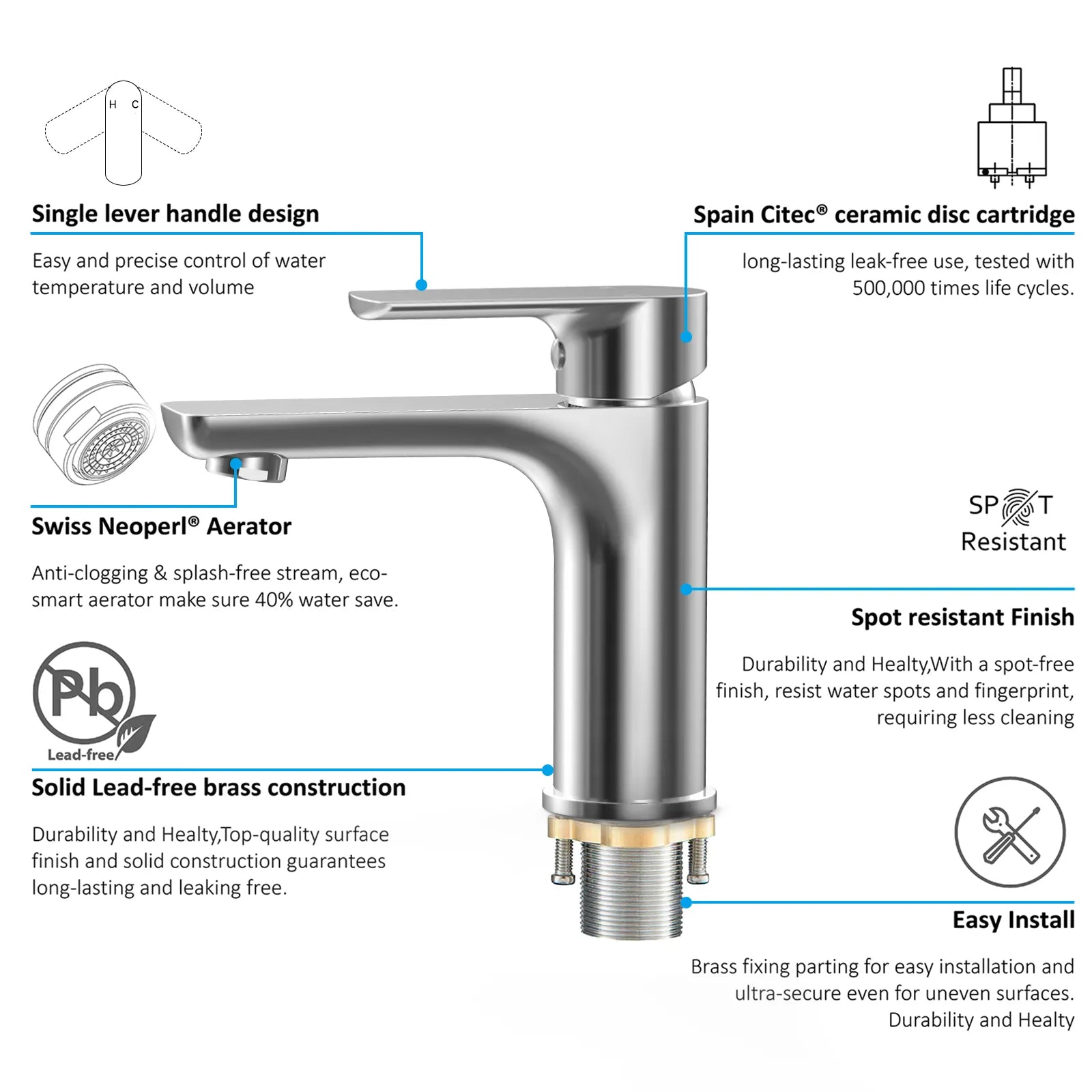 Nile Single Handle Lead-Free Brass Basin Faucet-AB000003