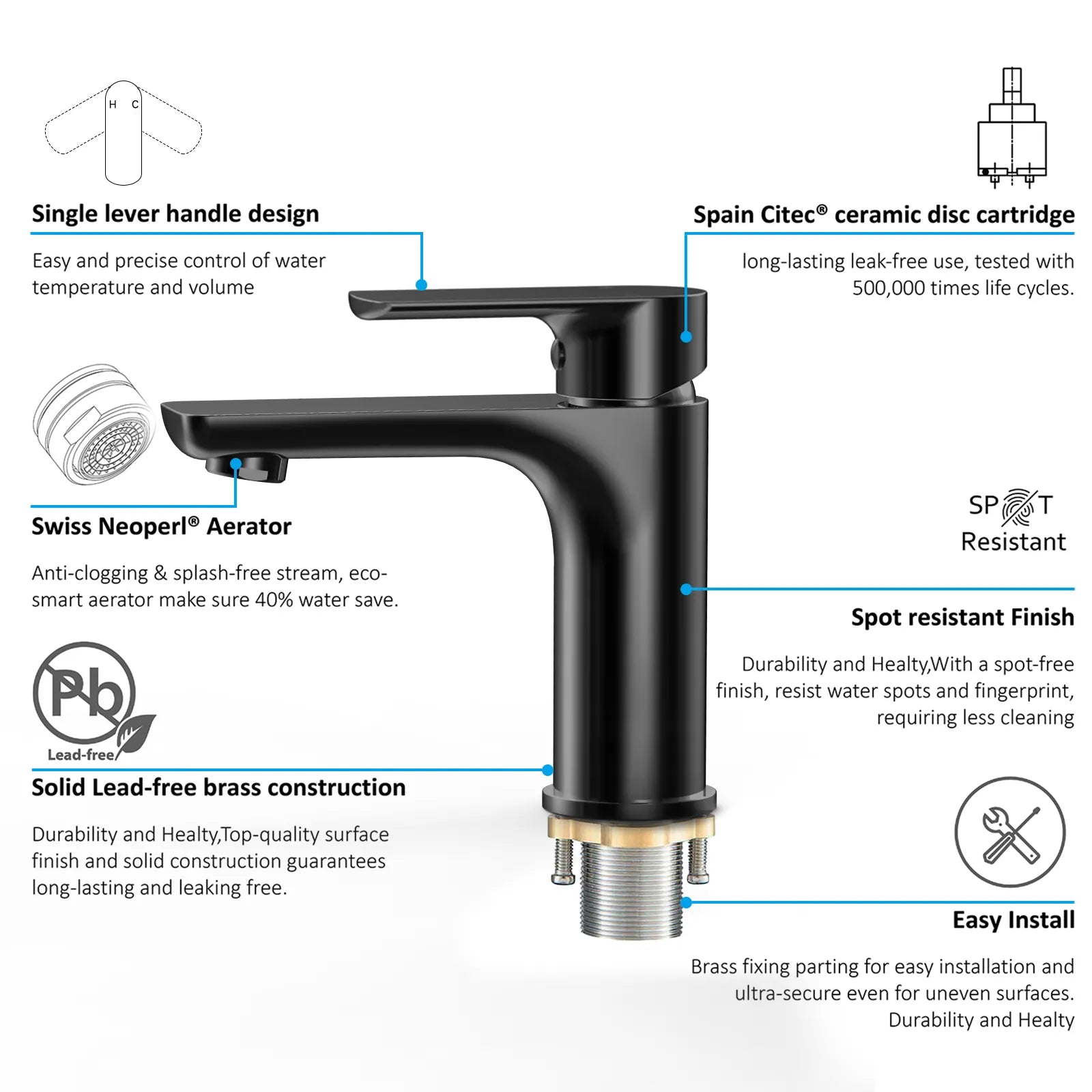 Nile Single Handle Lead-Free Brass Basin Faucet-AB000003