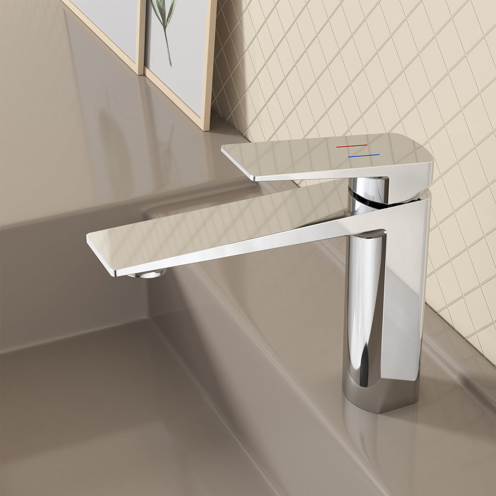 MAXTOR Single Hole Bathroom Vanity Basin Faucet with Neoperl Aerator & Supply Lines-AB000065