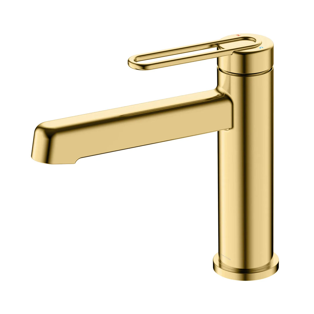 MAXTOR Loop Handle Bathroom Vanity Basin Faucet – Single Hole Mixer Tap – AB000069 Brushed Gold