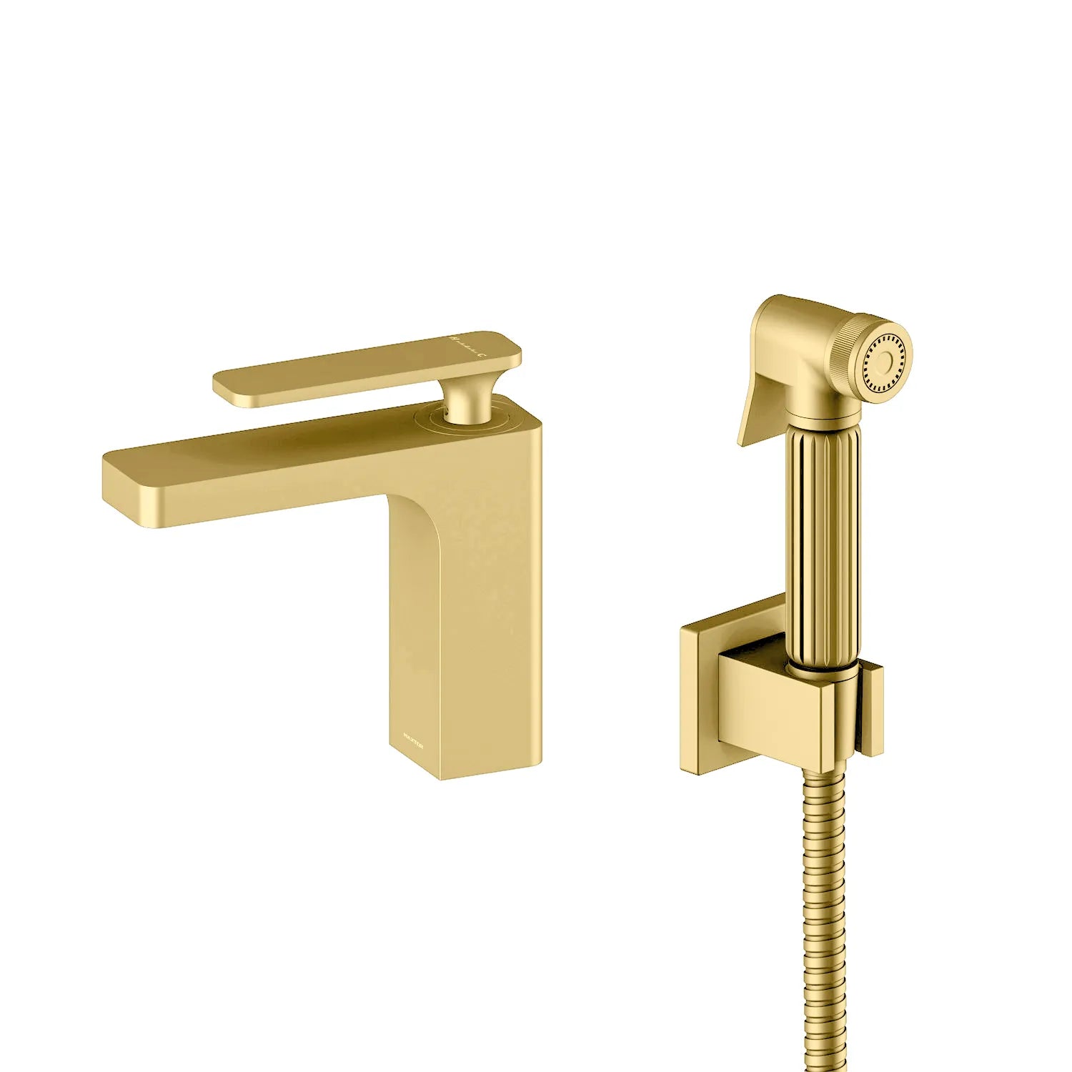 Solid Brass Rihine Basin Faucet with bidet spray and brass holder--AB000001+HBS0003 Brushed Gold