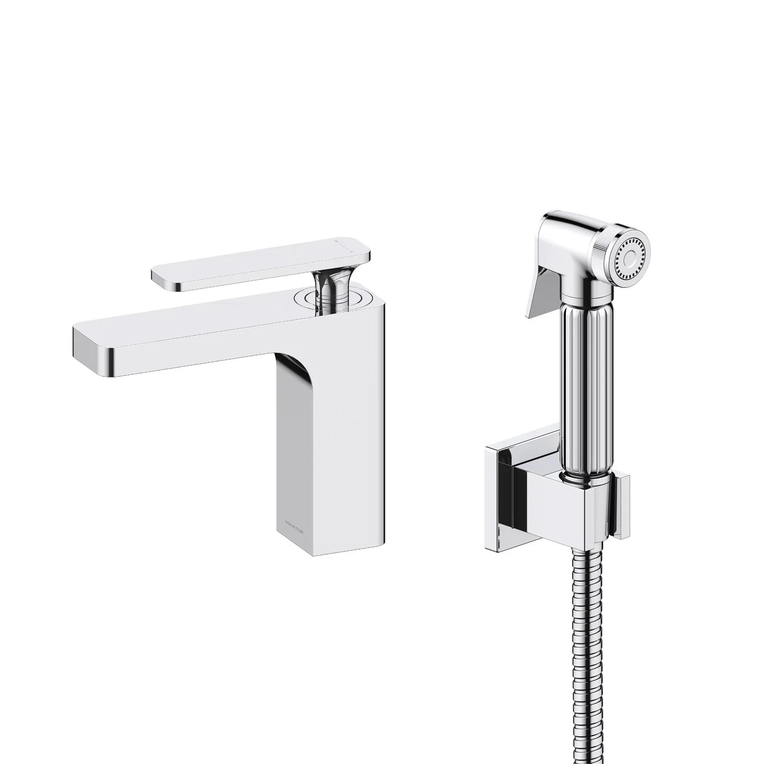Solid Brass Rihine Basin Faucet with bidet spray and brass holder--AB000001+HBS0003 Chrome