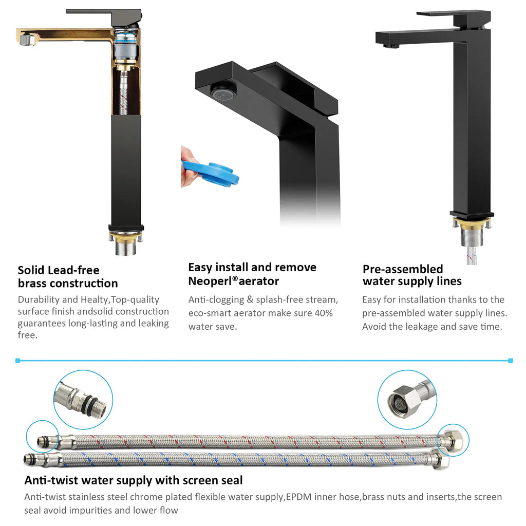 Modern Tall Basin Faucet – Solid Brass, Neoperl® Aerator, Citec® Cartridge AB001000