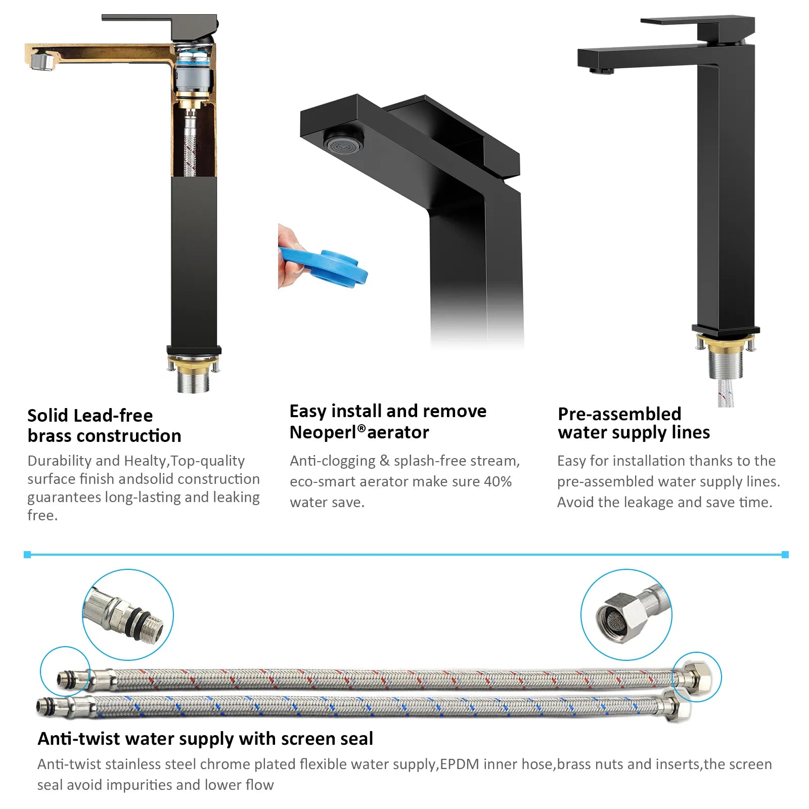 Modern Tall Basin Faucet – Solid Brass, Neoperl® Aerator, Citec® Cartridge AB001000