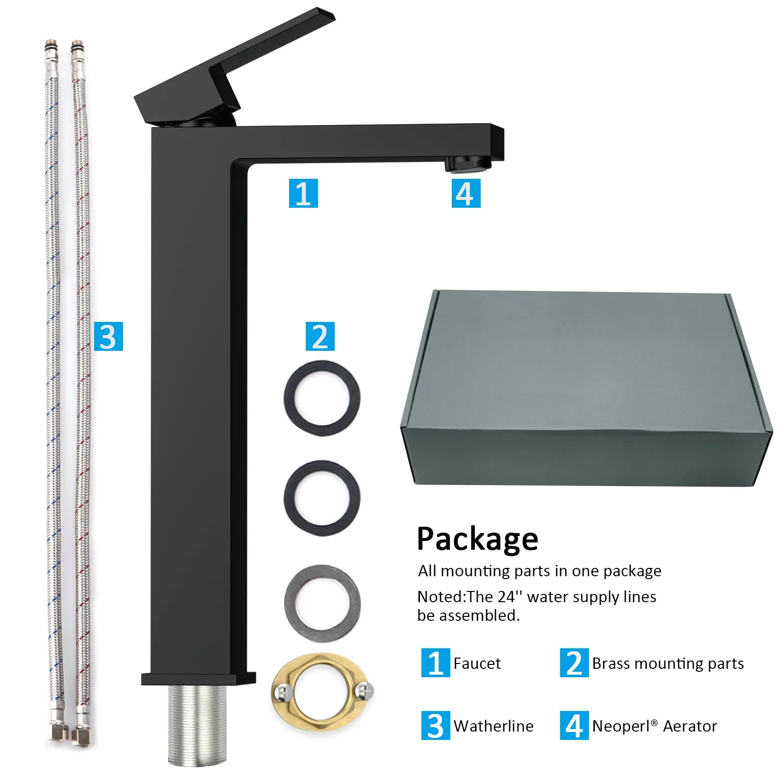 Modern Tall Basin Faucet – Solid Brass, Neoperl® Aerator, Citec® Cartridge AB001000