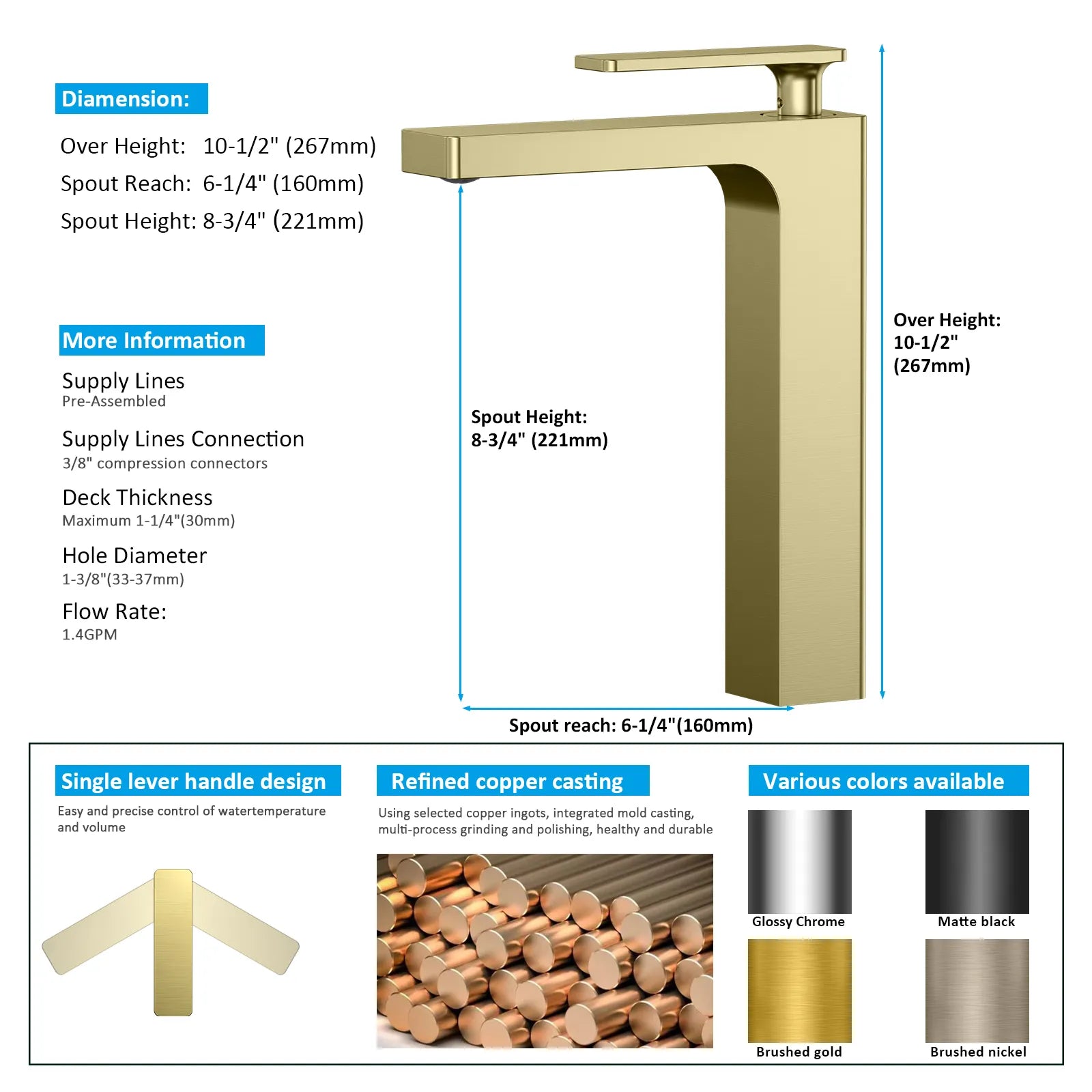 Rihine Bathroom vessel Faucet with Neoperl Aerator –AB001001