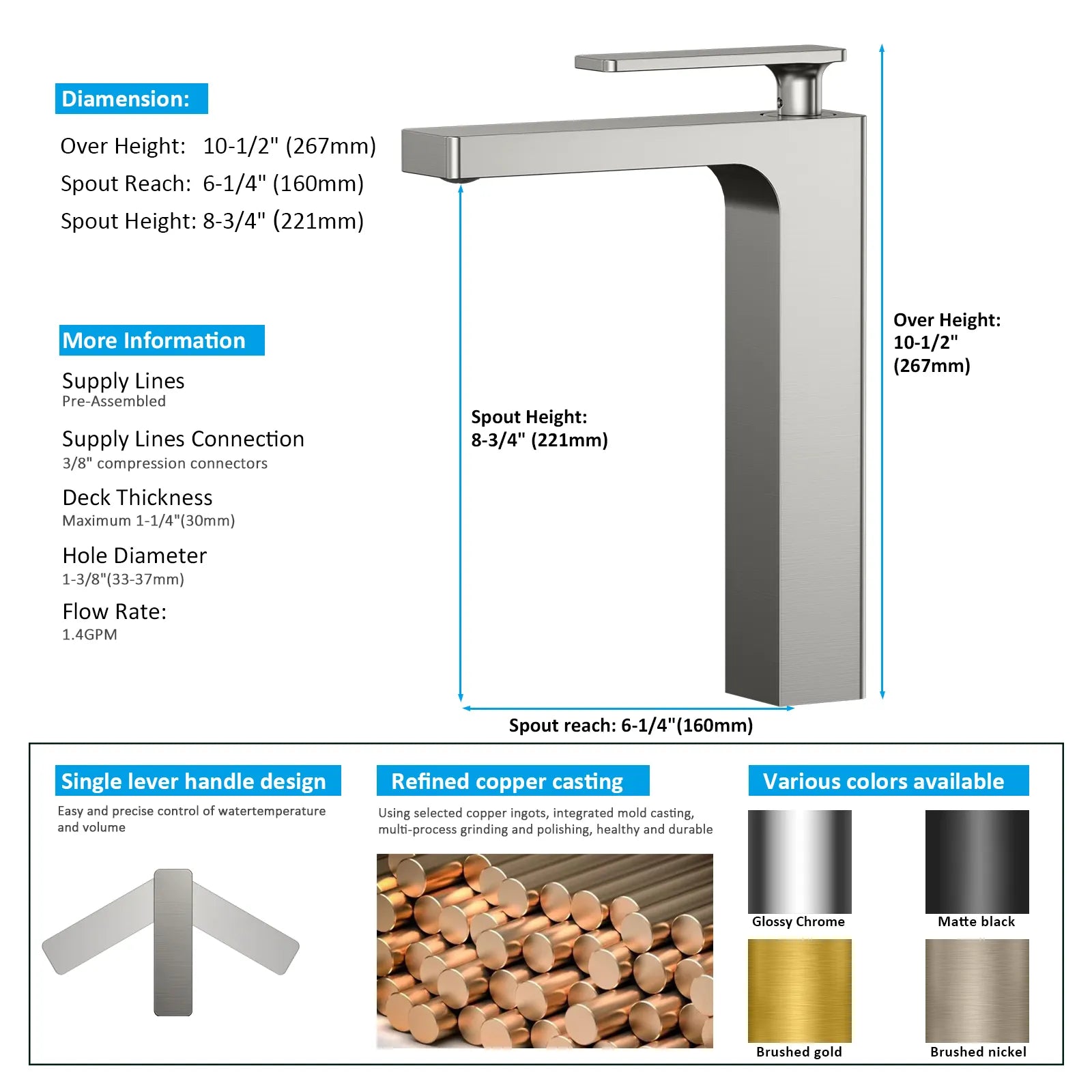 Rihine Bathroom vessel Faucet with Neoperl Aerator –AB001001