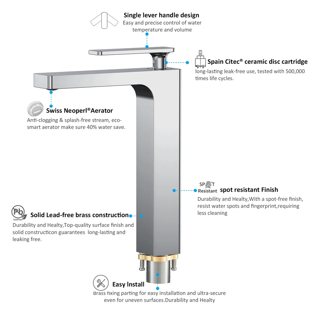 Rihine Bathroom vessel Faucet with Neoperl Aerator –AB001001