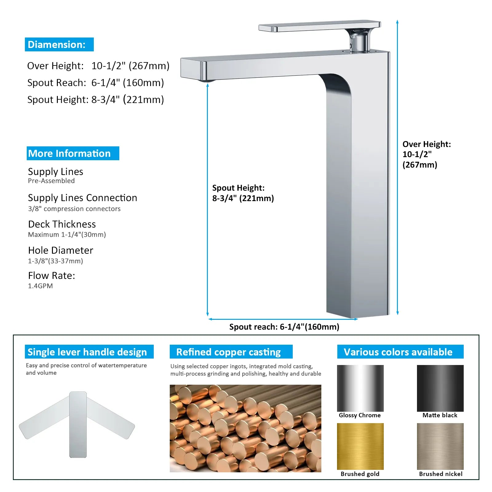 Rihine Bathroom vessel Faucet with Neoperl Aerator –AB001001