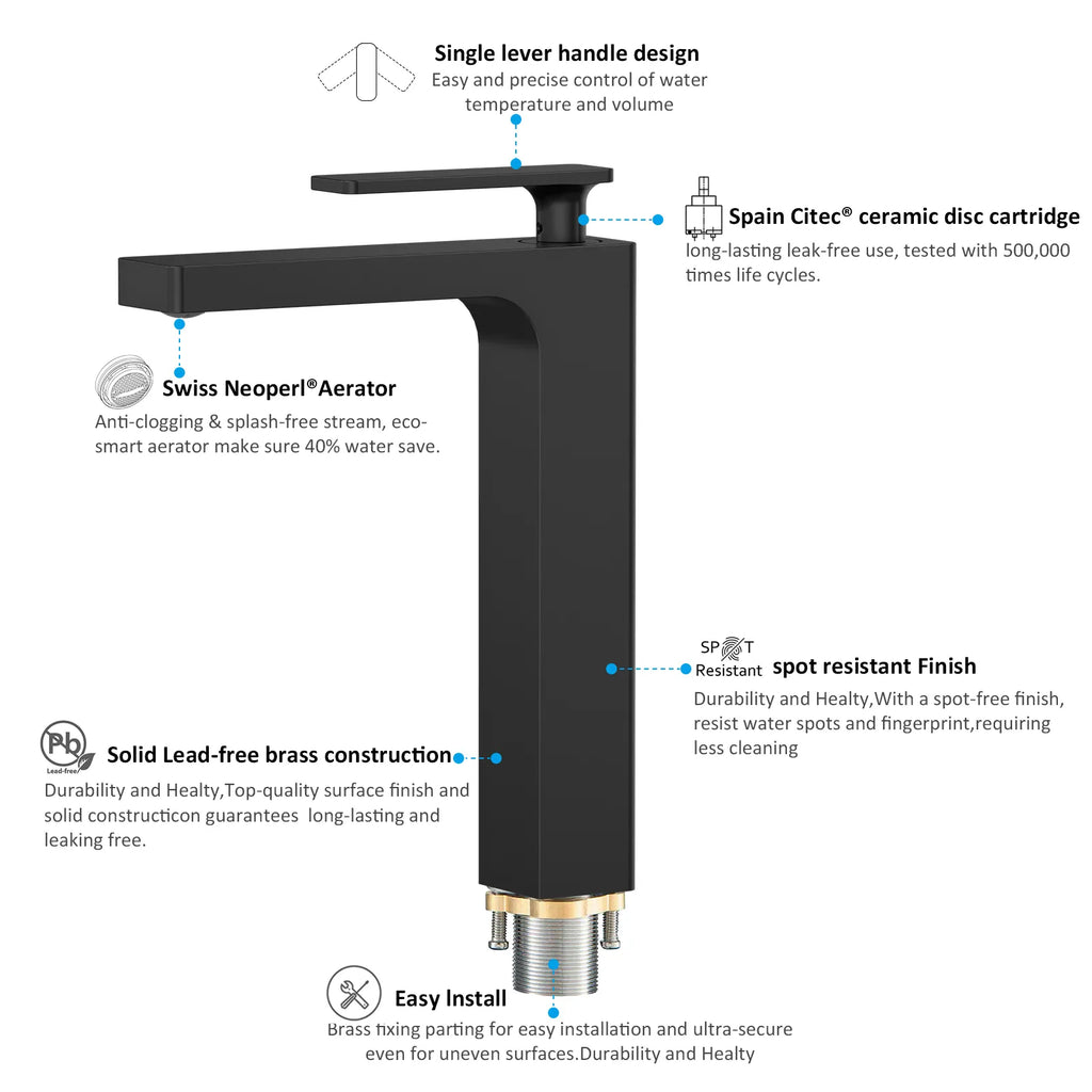 Rihine Bathroom vessel Faucet with Neoperl Aerator –AB001001