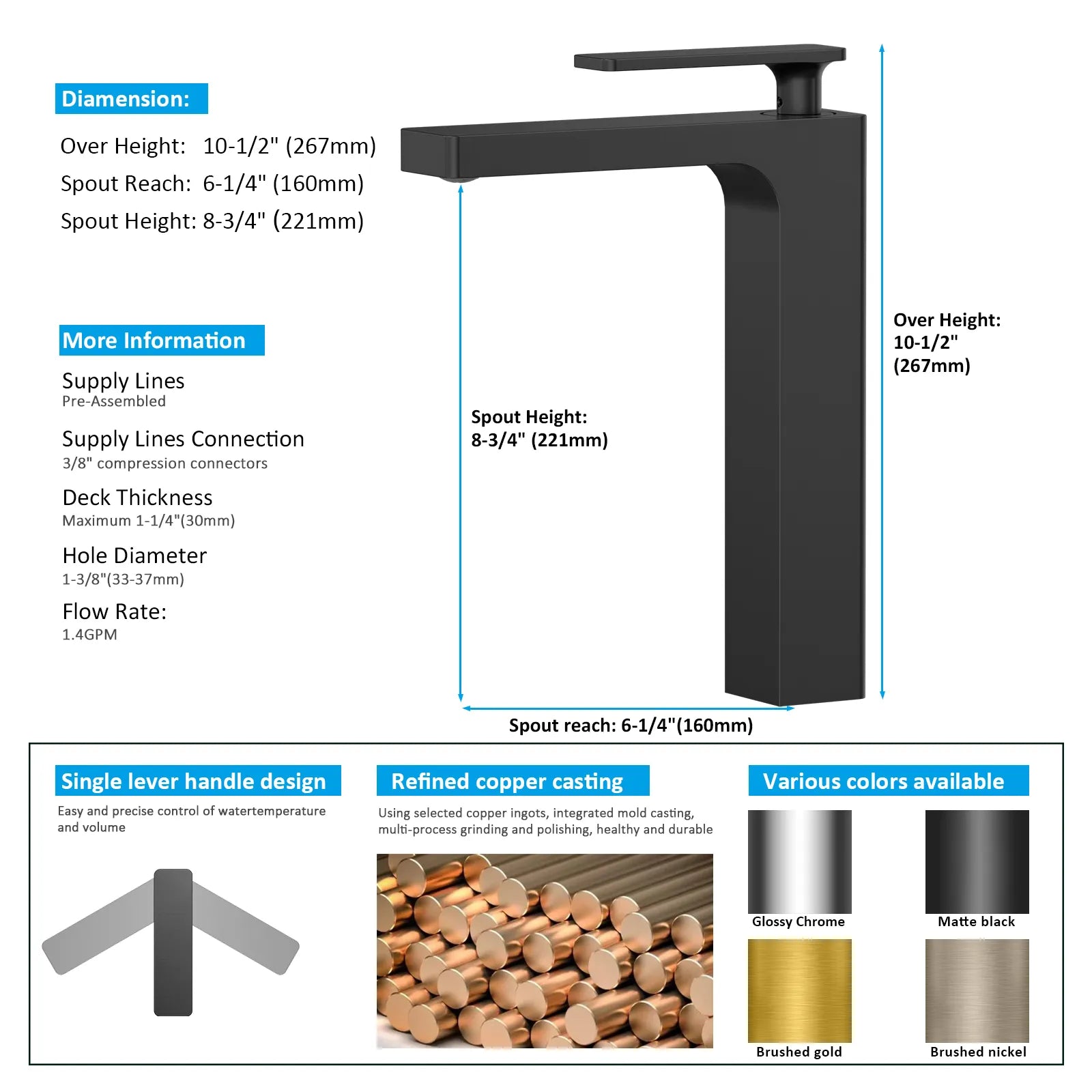 Rihine Bathroom vessel Faucet with Neoperl Aerator –AB001001