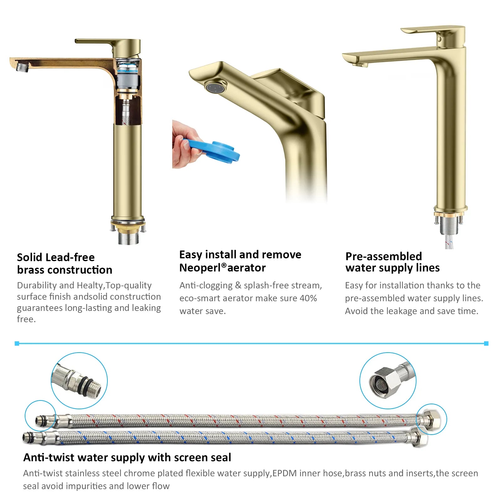Nile Single Level Tall Brass Basin Faucet - Bathroom Vessel Faucet AB001003