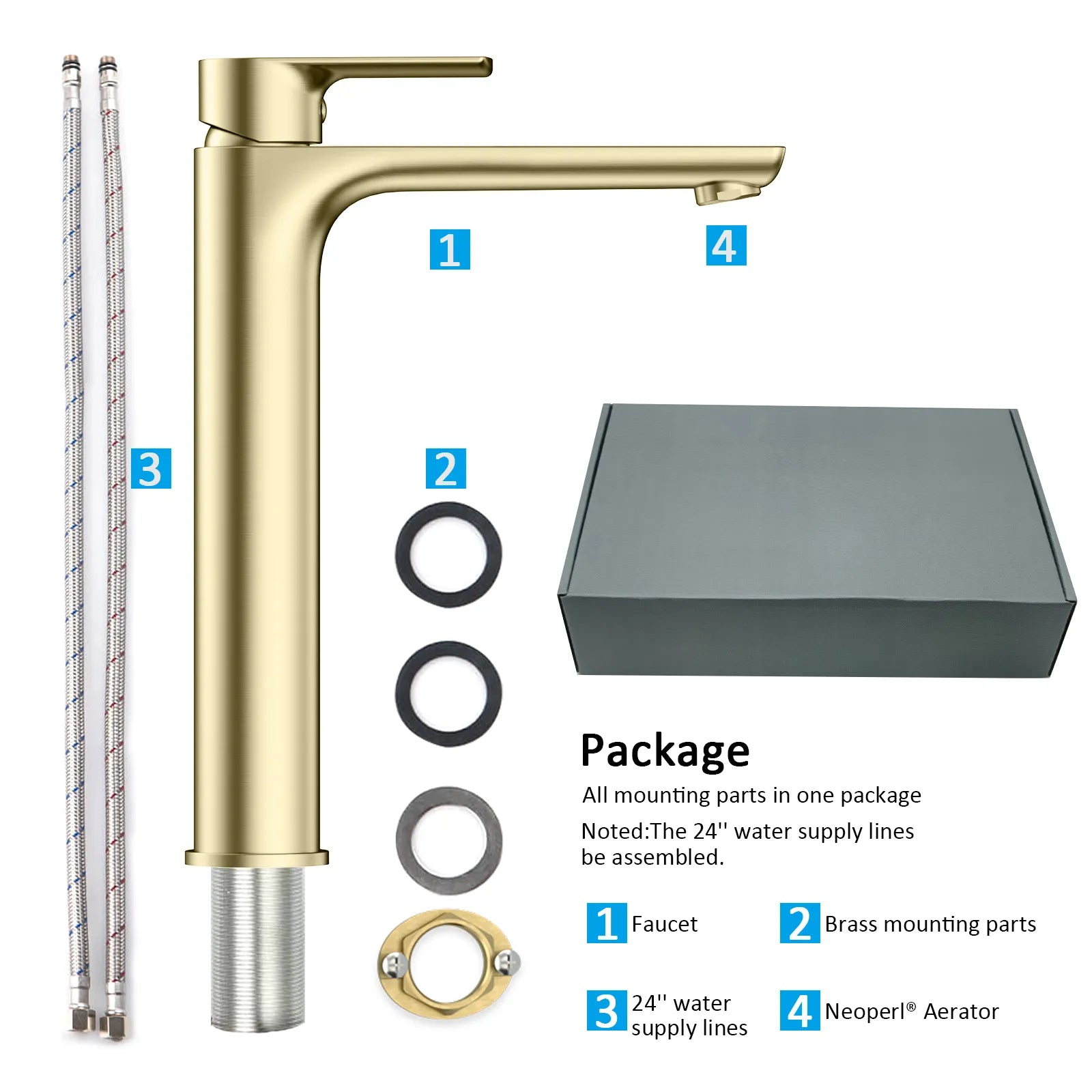Nile Single Level Tall Brass Basin Faucet - Bathroom Vessel Faucet AB001003