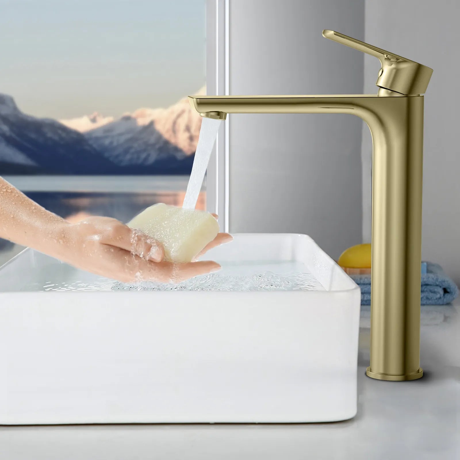 Nile Single Level Tall Brass Basin Faucet - Bathroom Vessel Faucet AB001003