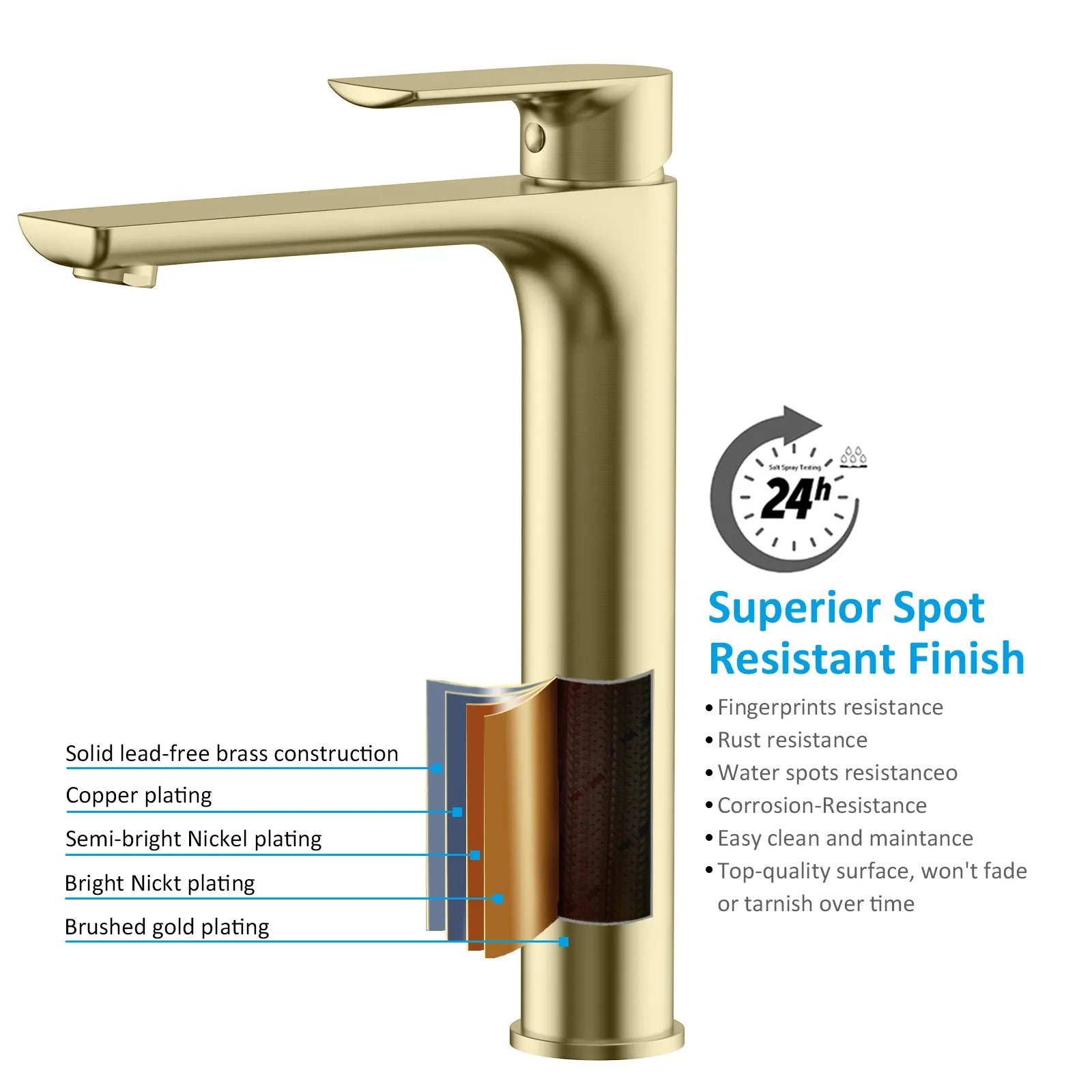 Nile Single Level Tall Brass Basin Faucet - Bathroom Vessel Faucet AB001003