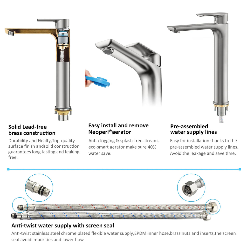 Nile Single Level Tall Brass Basin Faucet - Bathroom Vessel Faucet AB001003