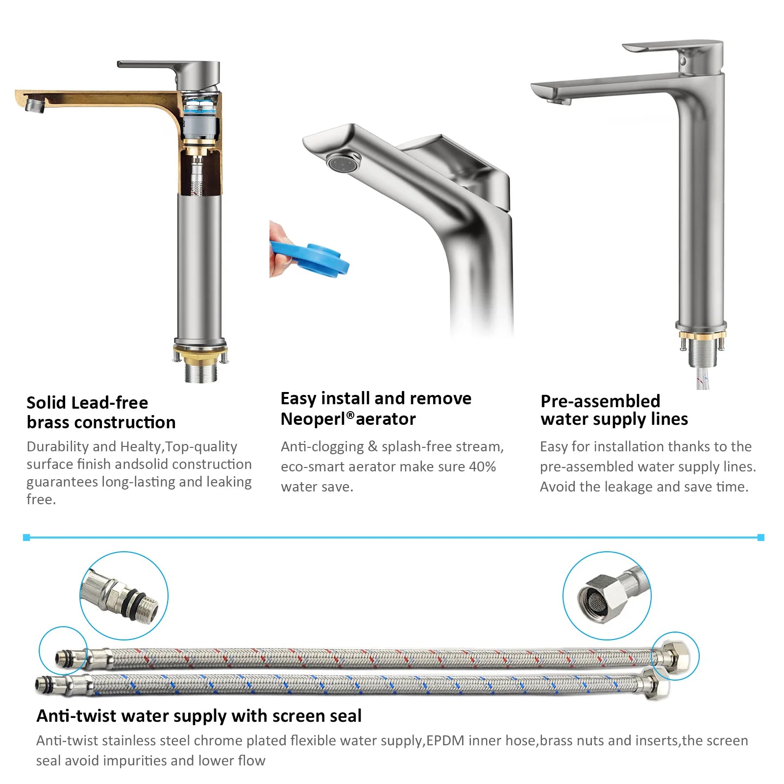 Nile Single Level Tall Brass Basin Faucet - Bathroom Vessel Faucet AB001003