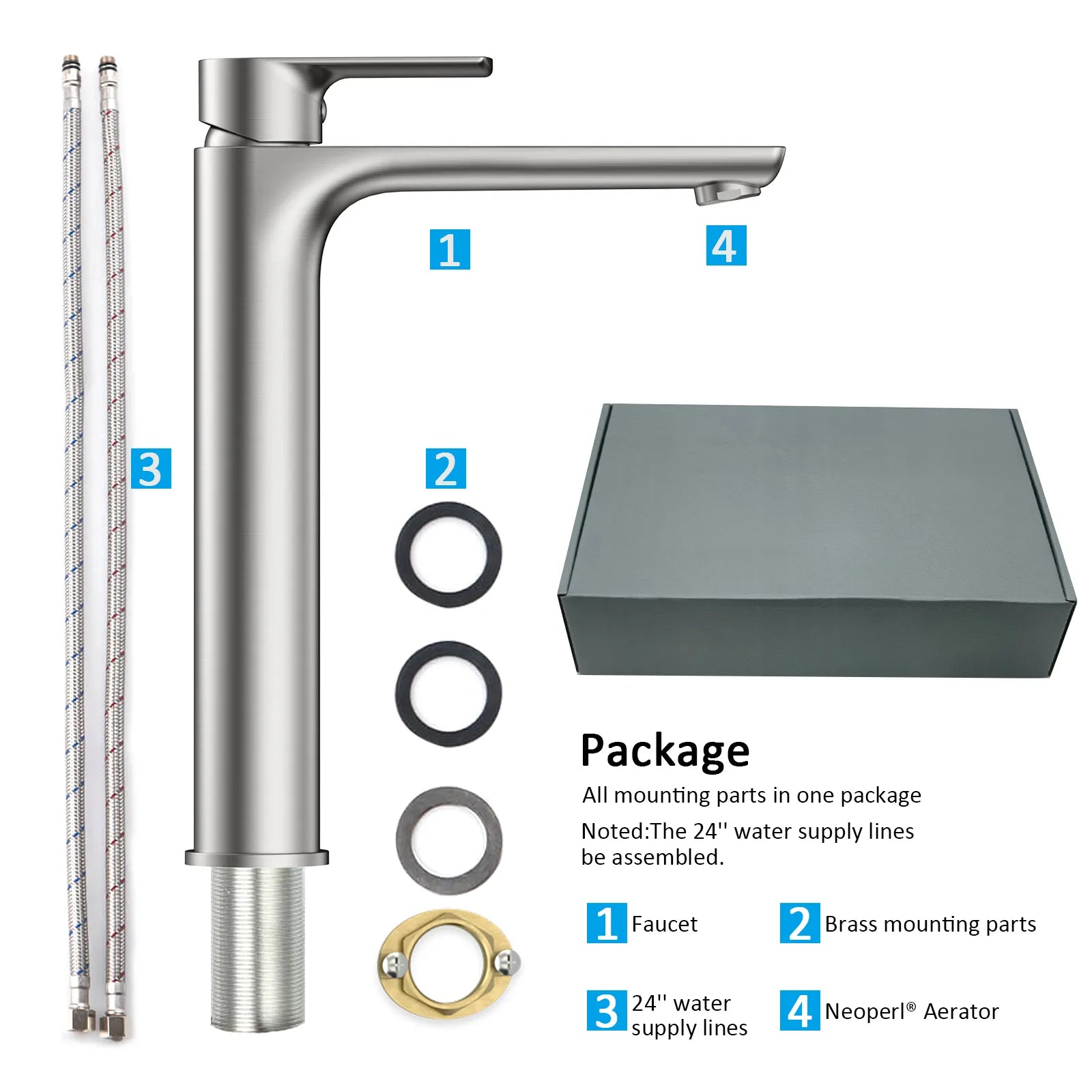 Nile Single Level Tall Brass Basin Faucet - Bathroom Vessel Faucet AB001003