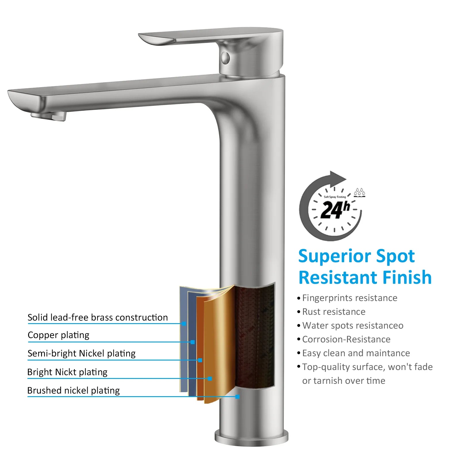Nile Single Level Tall Brass Basin Faucet - Bathroom Vessel Faucet AB001003