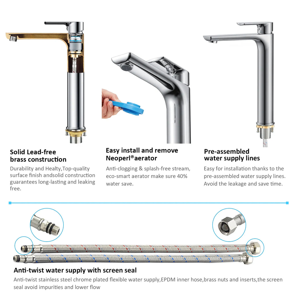 Nile Single Level Tall Brass Basin Faucet - Bathroom Vessel Faucet AB001003
