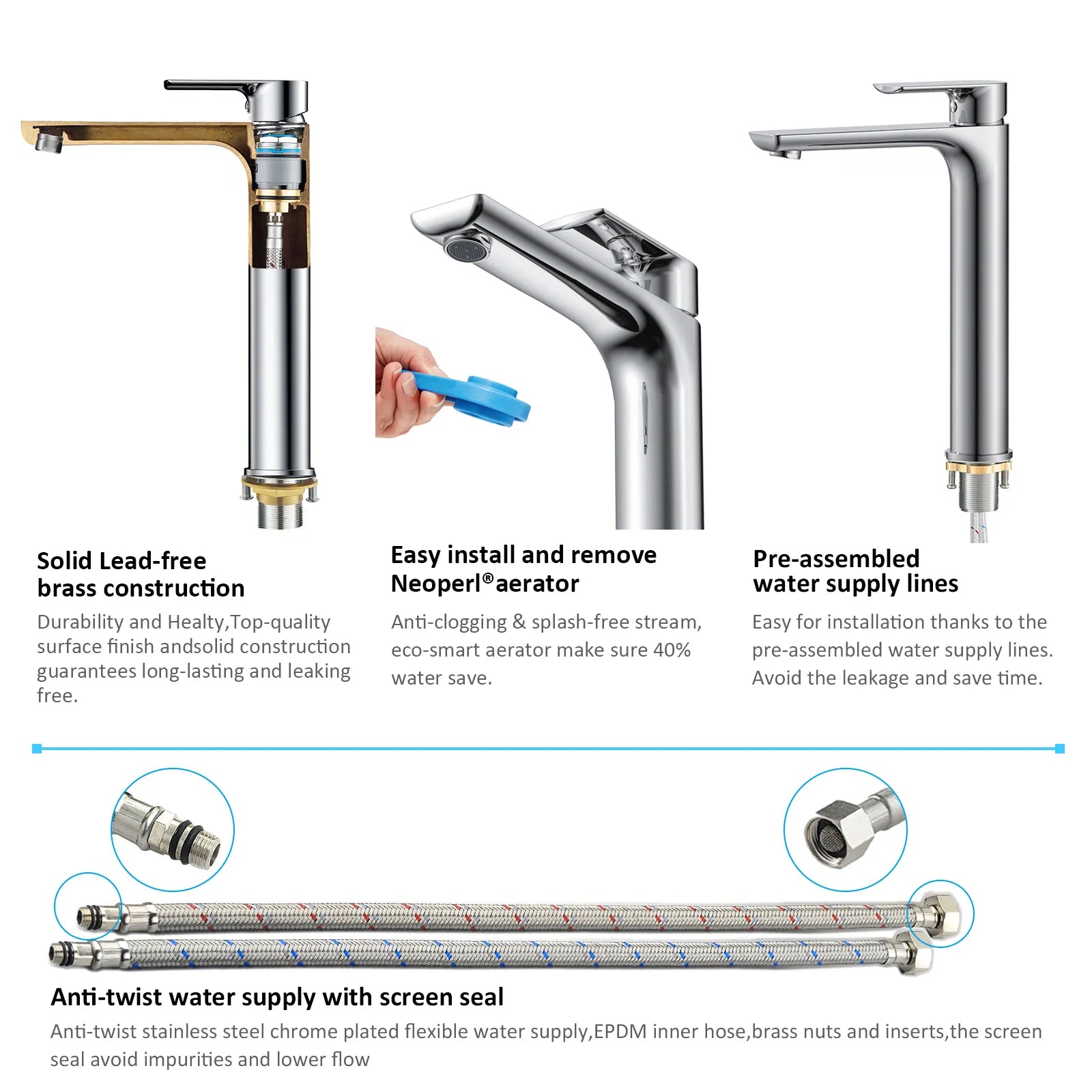 Nile Single Level Tall Brass Basin Faucet - Bathroom Vessel Faucet AB001003