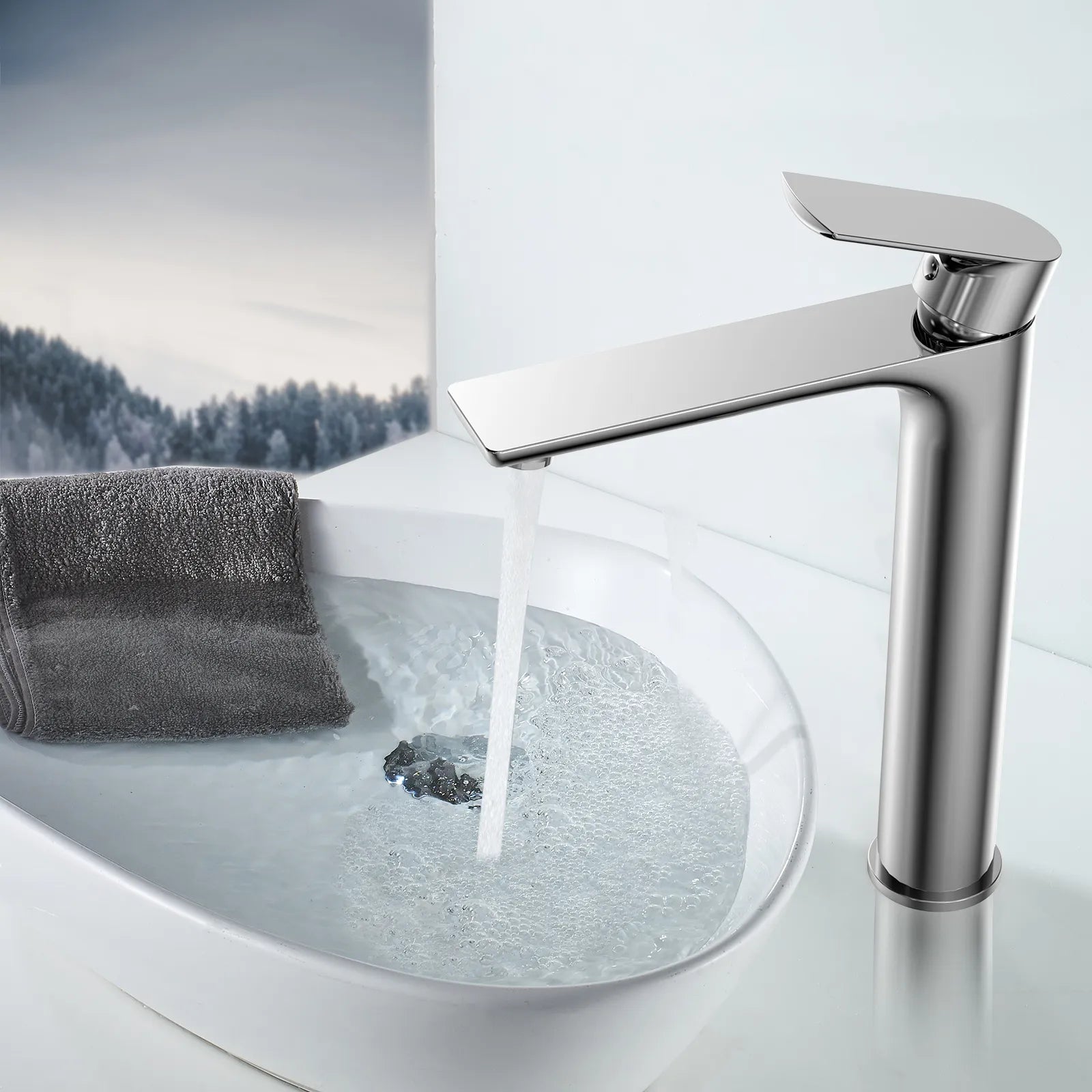 Nile Single Level Tall Brass Basin Faucet - Bathroom Vessel Faucet AB001003
