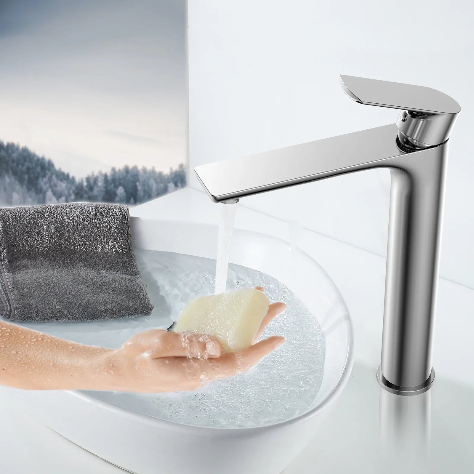 Nile Single Level Tall Brass Basin Faucet - Bathroom Vessel Faucet AB001003