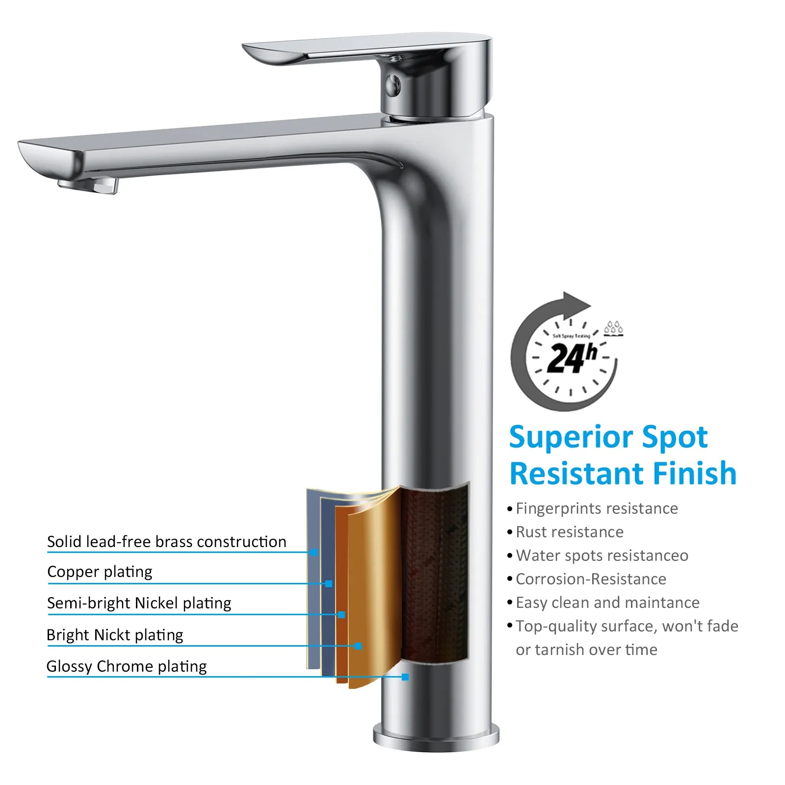 Nile Single Level Tall Brass Basin Faucet - Bathroom Vessel Faucet AB001003