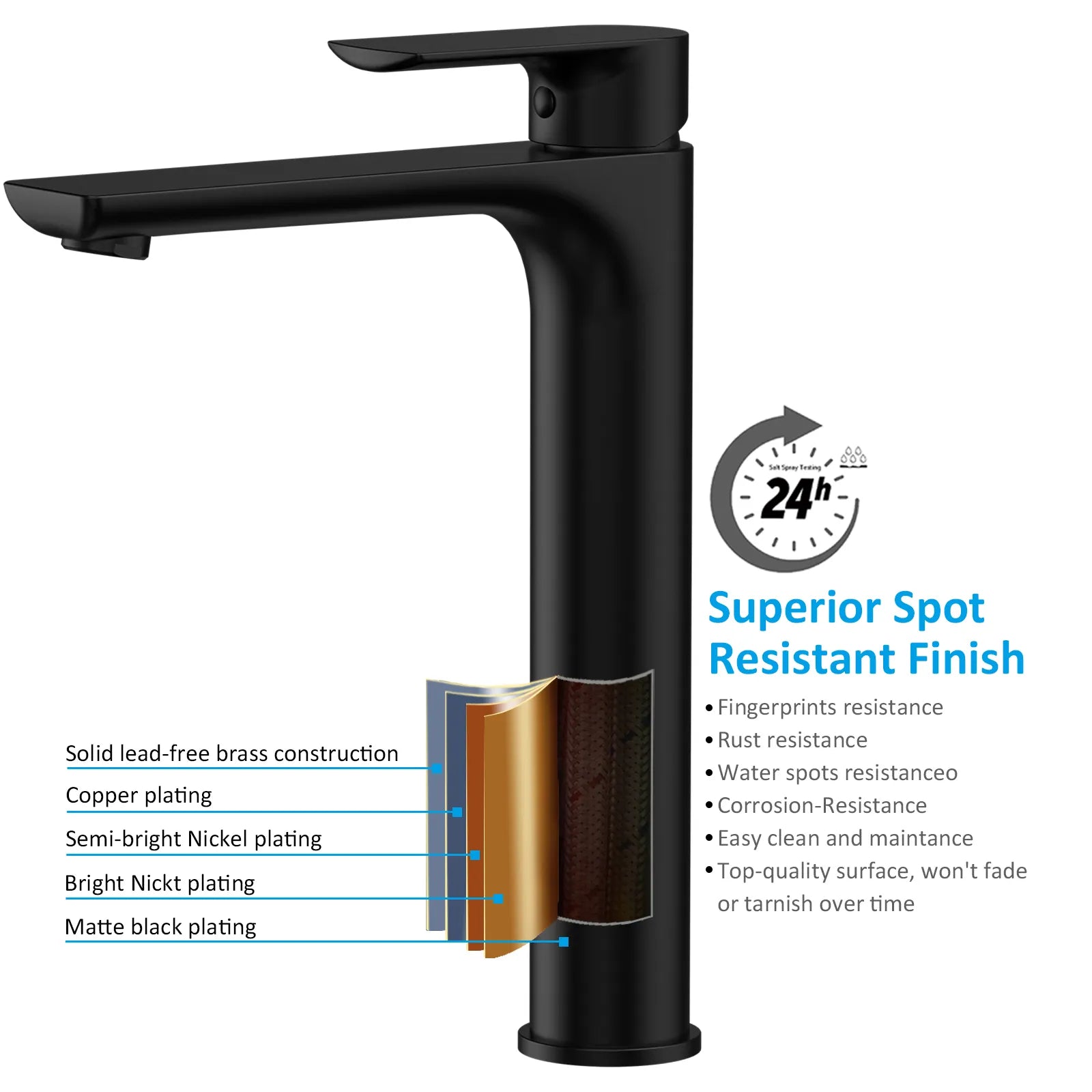 Nile Single Level Tall Brass Basin Faucet - Bathroom Vessel Faucet AB001003