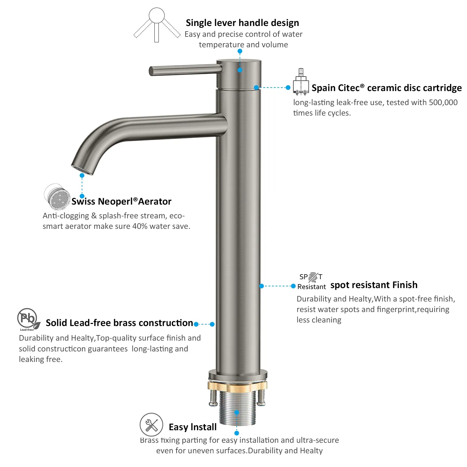 Circular Modern Tall Vessel Sink Faucet AB001004