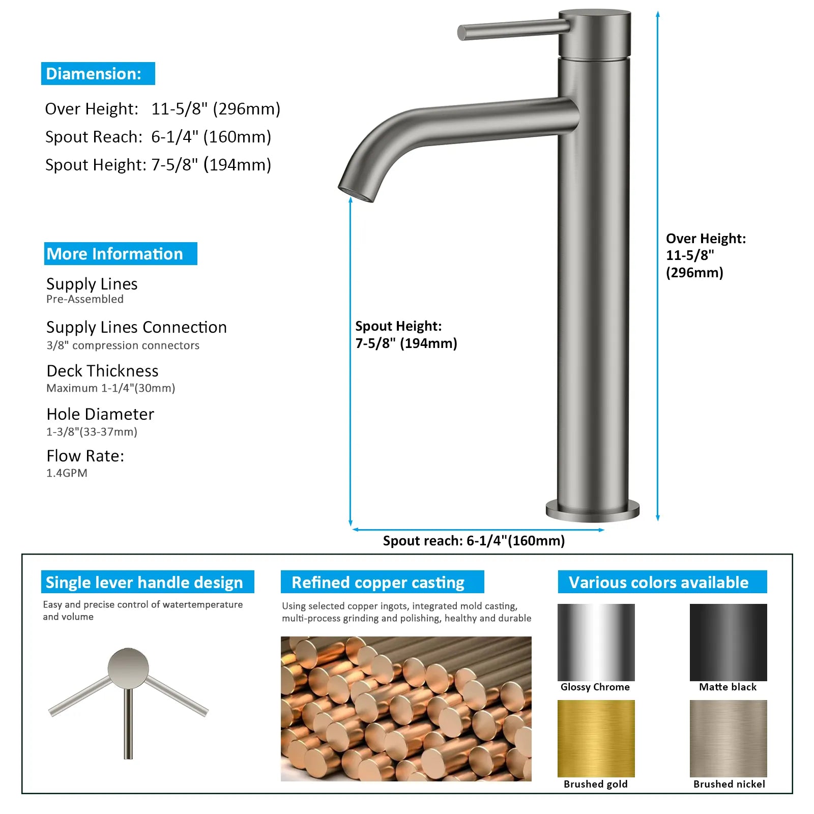 Circular Modern Tall Vessel Sink Faucet AB001004