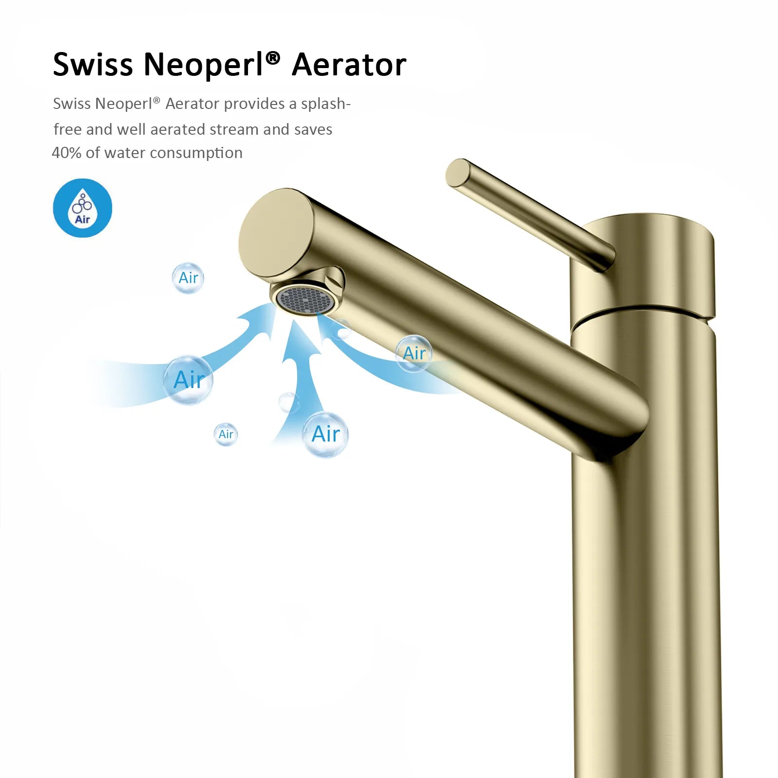 Tall Basin Faucet - Solid Brass Vanity Mixer with Spain ClTEC Cartridge -AB001005