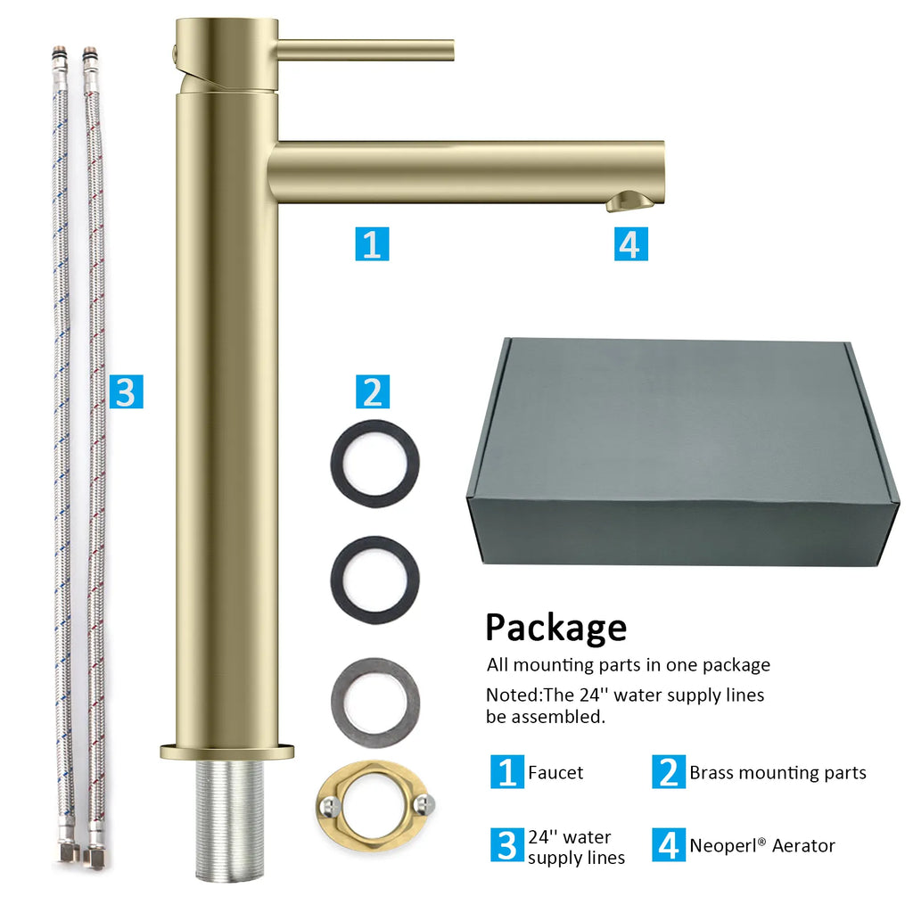 Tall Basin Faucet - Solid Brass Vanity Mixer with Spain ClTEC Cartridge -AB001005