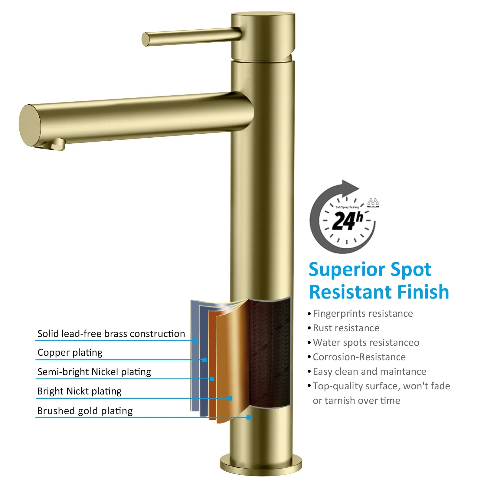 Tall Basin Faucet - Solid Brass Vanity Mixer with Spain ClTEC Cartridge -AB001005