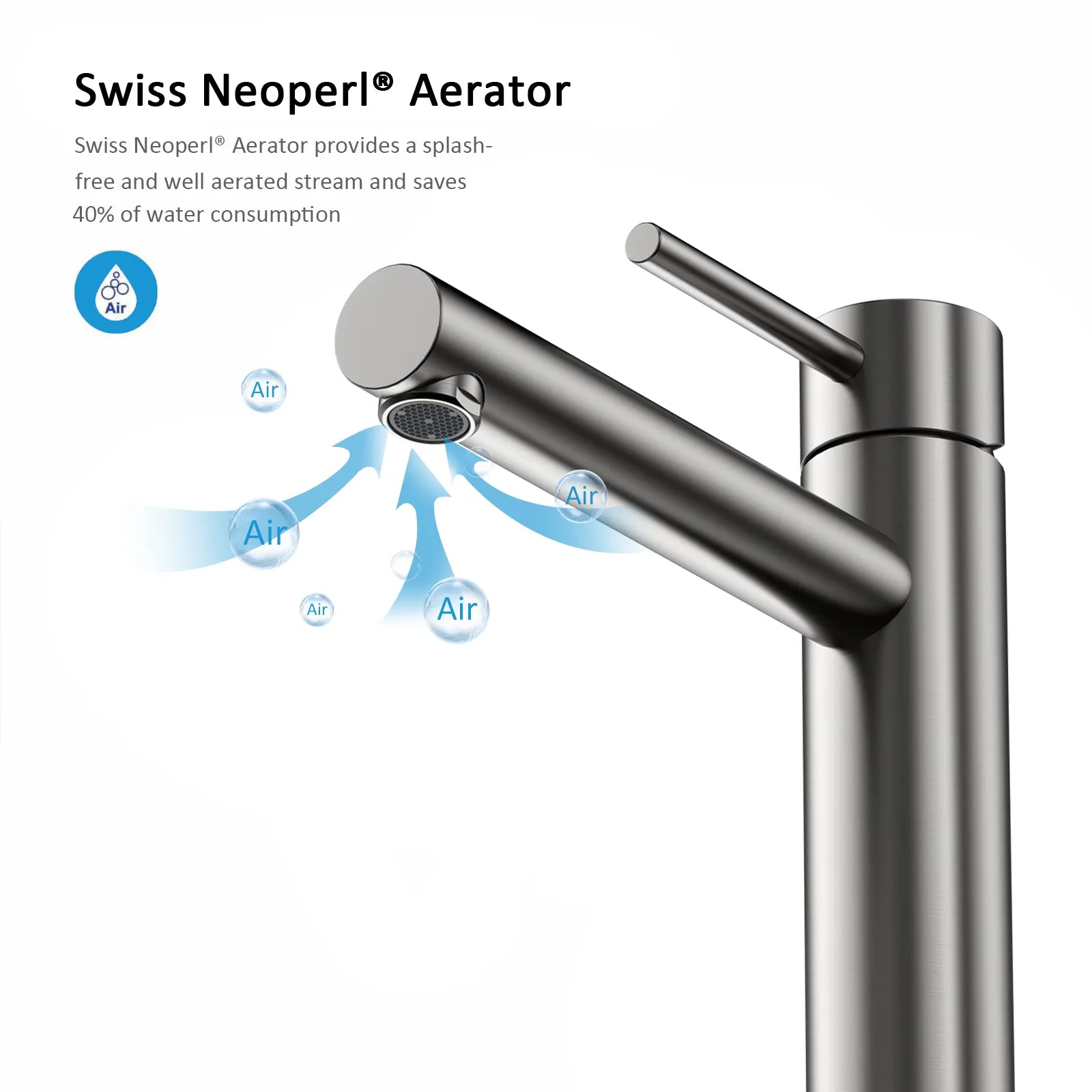 Tall Basin Faucet - Solid Brass Vanity Mixer with Spain ClTEC Cartridge -AB001005