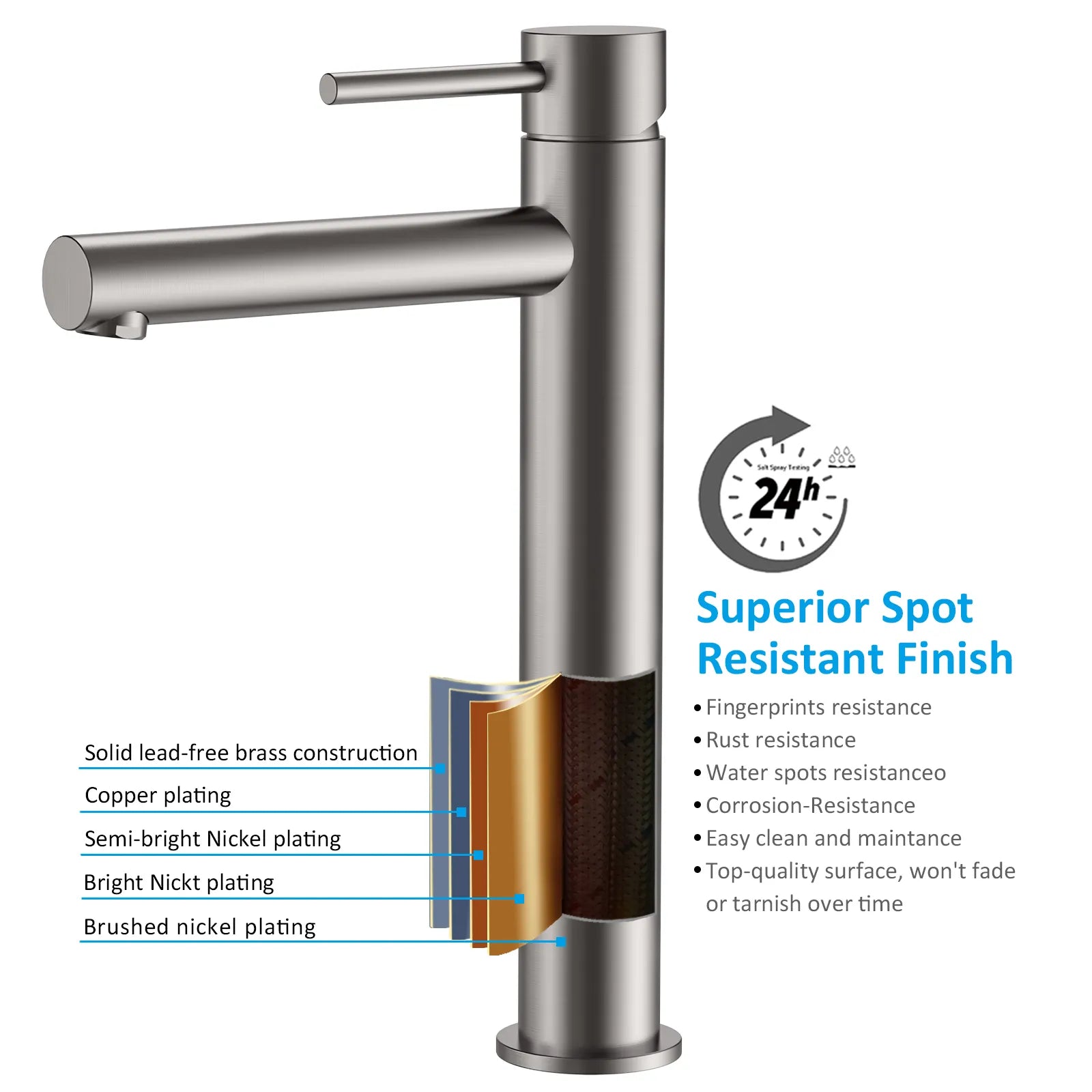Tall Basin Faucet - Solid Brass Vanity Mixer with Spain ClTEC Cartridge -AB001005