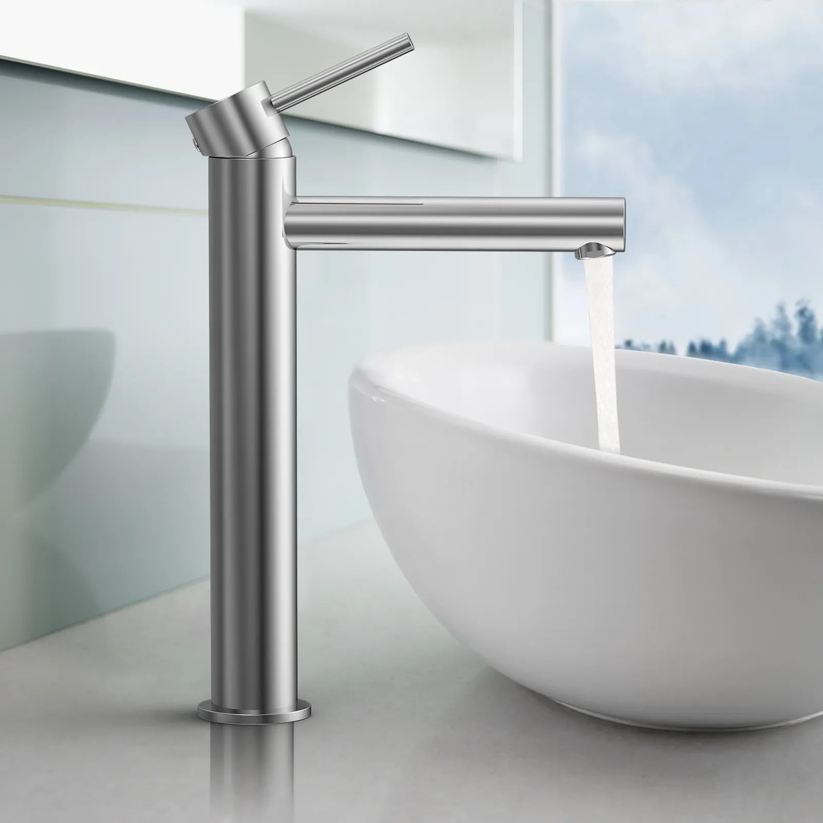 Tall Basin Faucet - Solid Brass Vanity Mixer with Spain ClTEC Cartridge -AB001005
