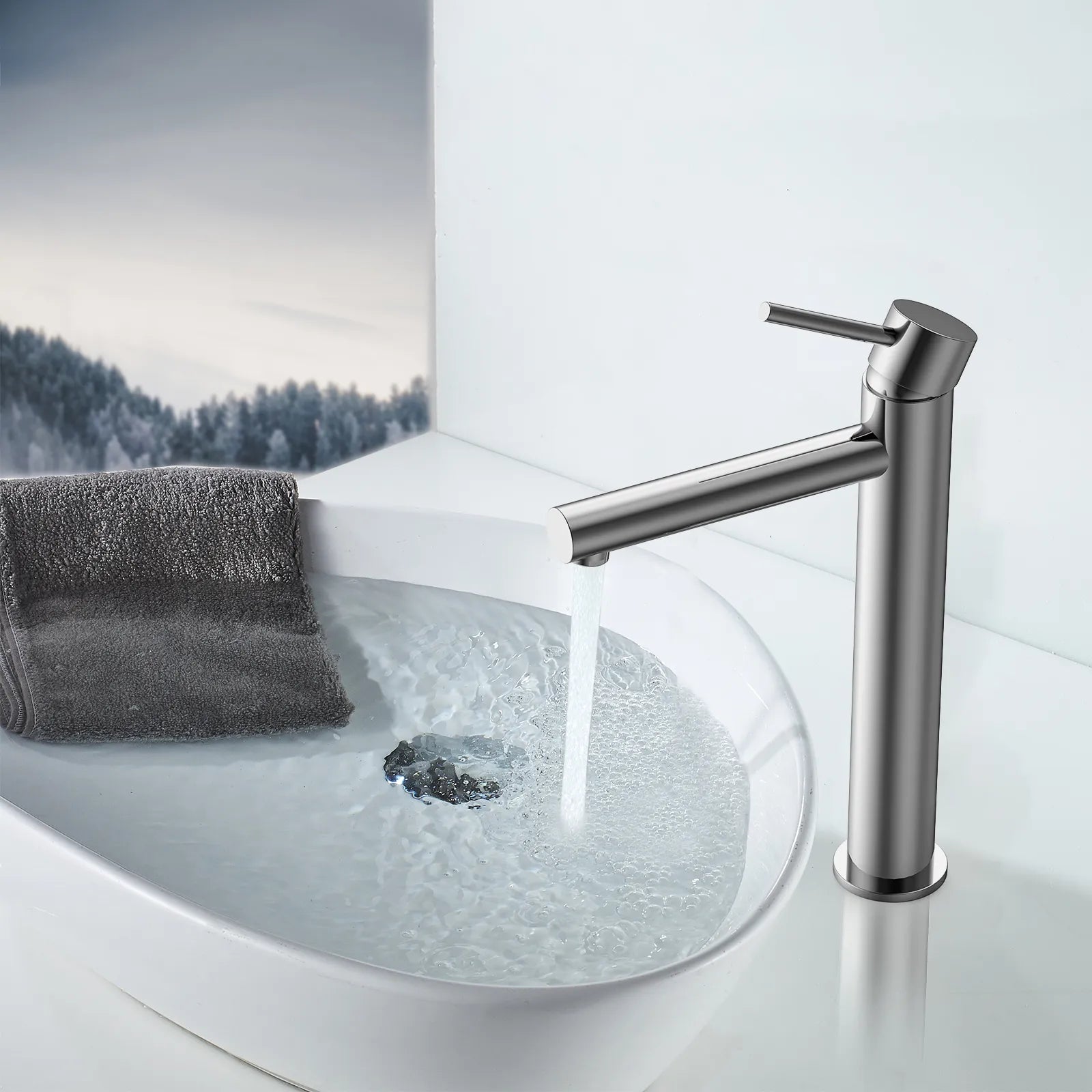 Tall Basin Faucet - Solid Brass Vanity Mixer with Spain ClTEC Cartridge -AB001005
