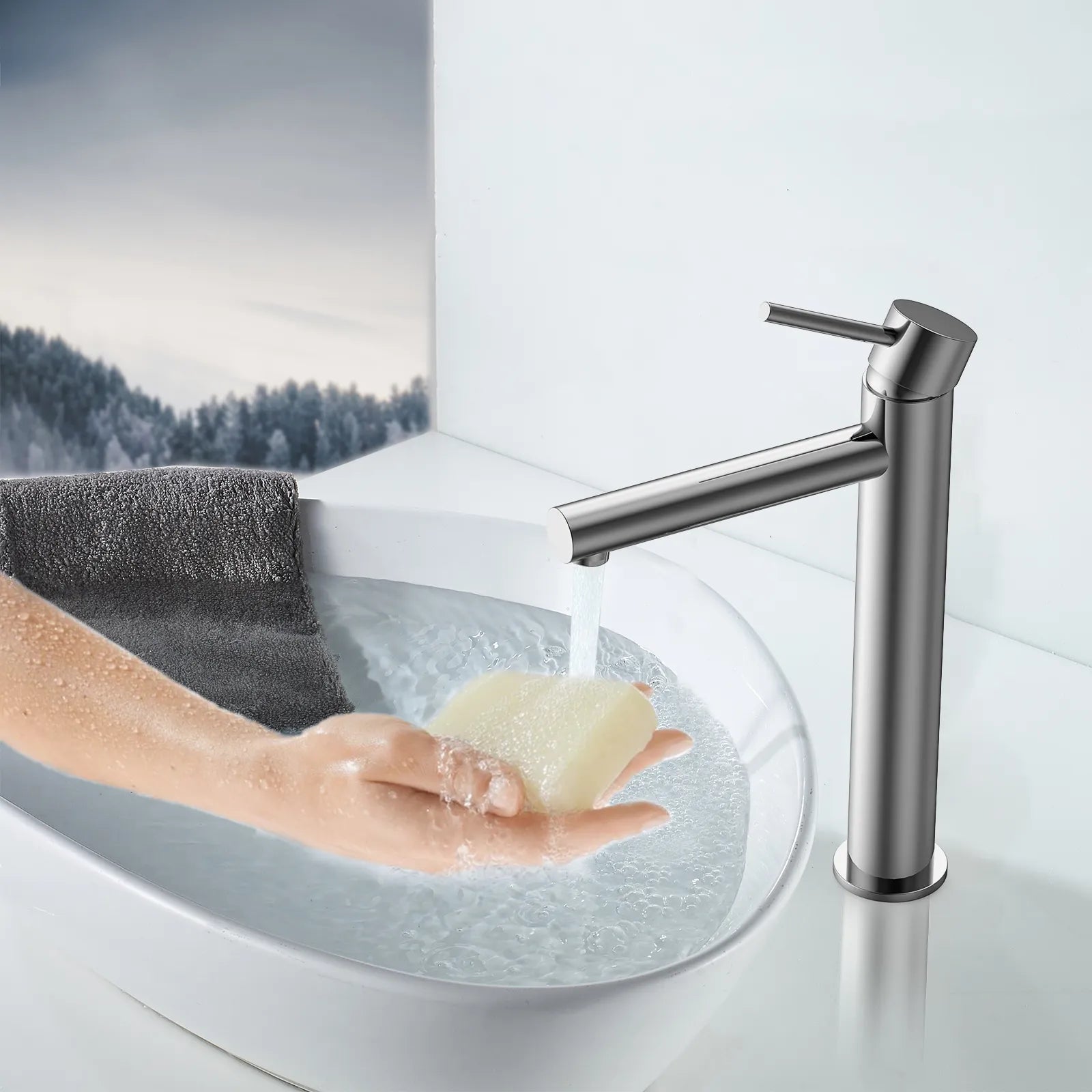 Tall Basin Faucet - Solid Brass Vanity Mixer with Spain ClTEC Cartridge -AB001005