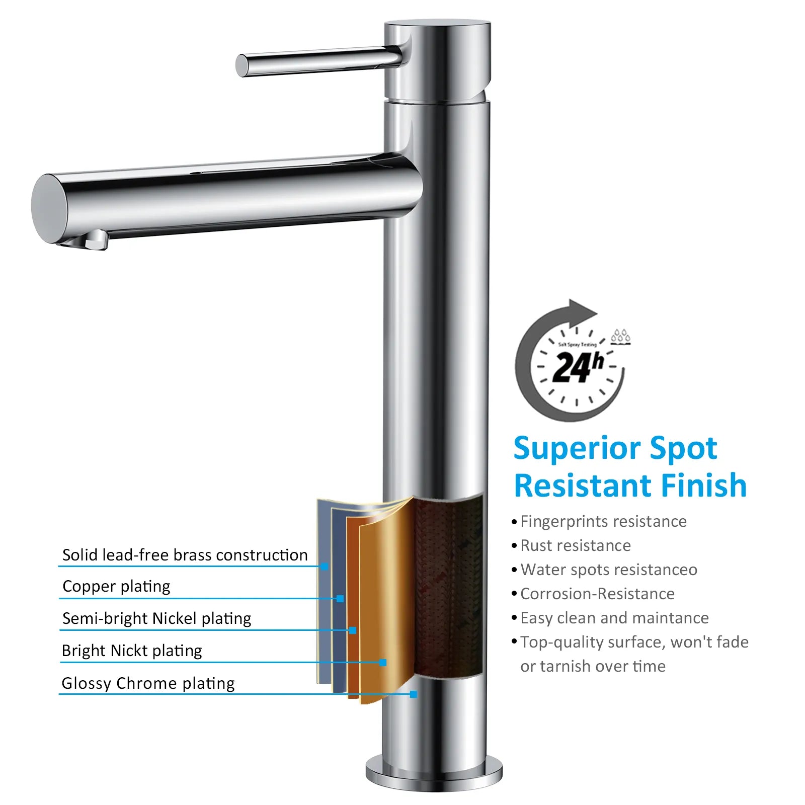 Tall Basin Faucet - Solid Brass Vanity Mixer with Spain ClTEC Cartridge -AB001005