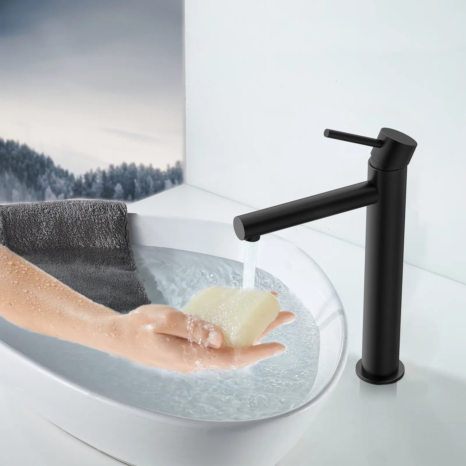 Tall Basin Faucet - Solid Brass Vanity Mixer with Spain ClTEC Cartridge -AB001005