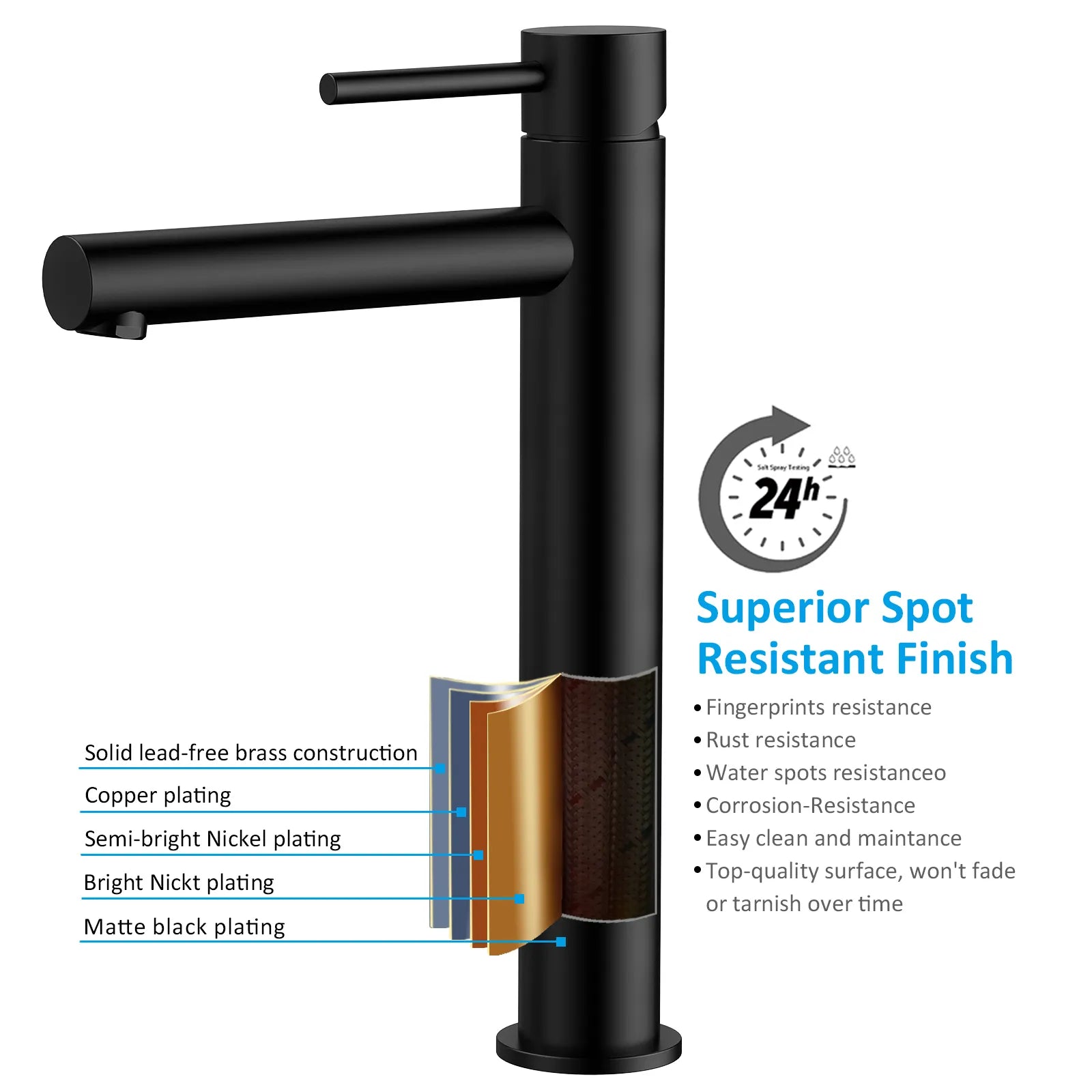 Tall Basin Faucet - Solid Brass Vanity Mixer with Spain ClTEC Cartridge -AB001005